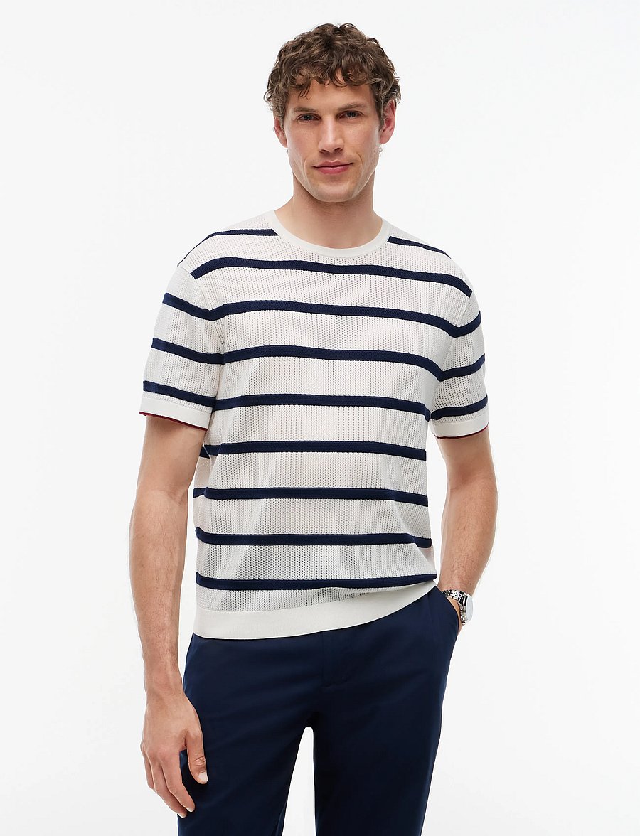 Tommy Hilfiger - DC KNITTED TEE TXTRE BRETON STRP - kortärmade t-shirts - ivory petal carbon navy - 0