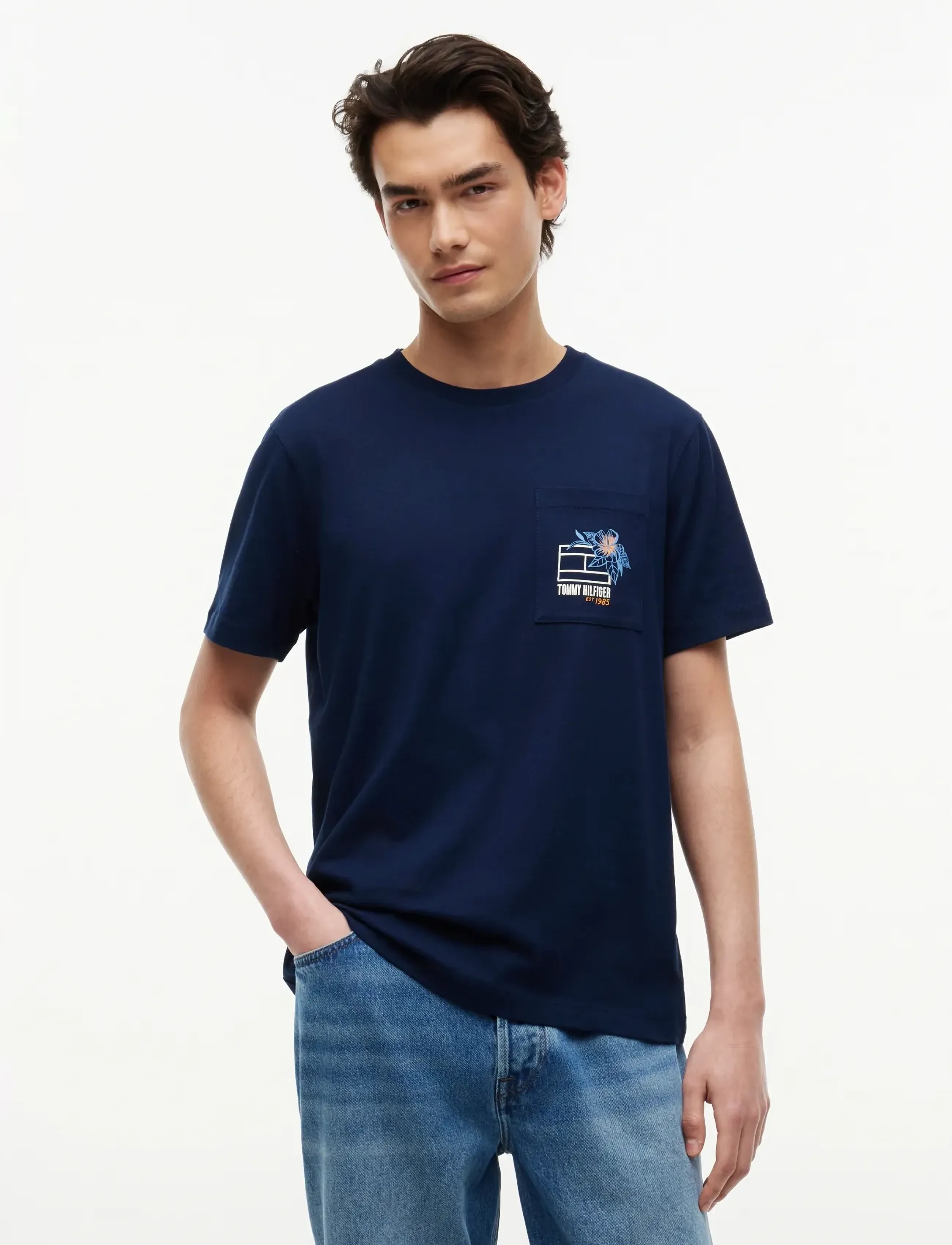 Tommy Hilfiger Summer Floral Graphic Pocket Tee, Mænd, Grafisk Lomme T-Shirt, Navy, Str: M