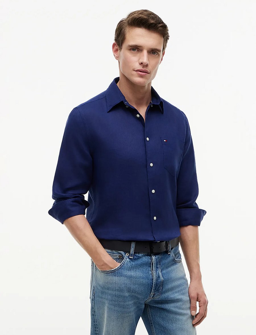 Tommy Hilfiger - PIECE DYE LINEN RF SHIRT - linased särgid - preppy navy - 3