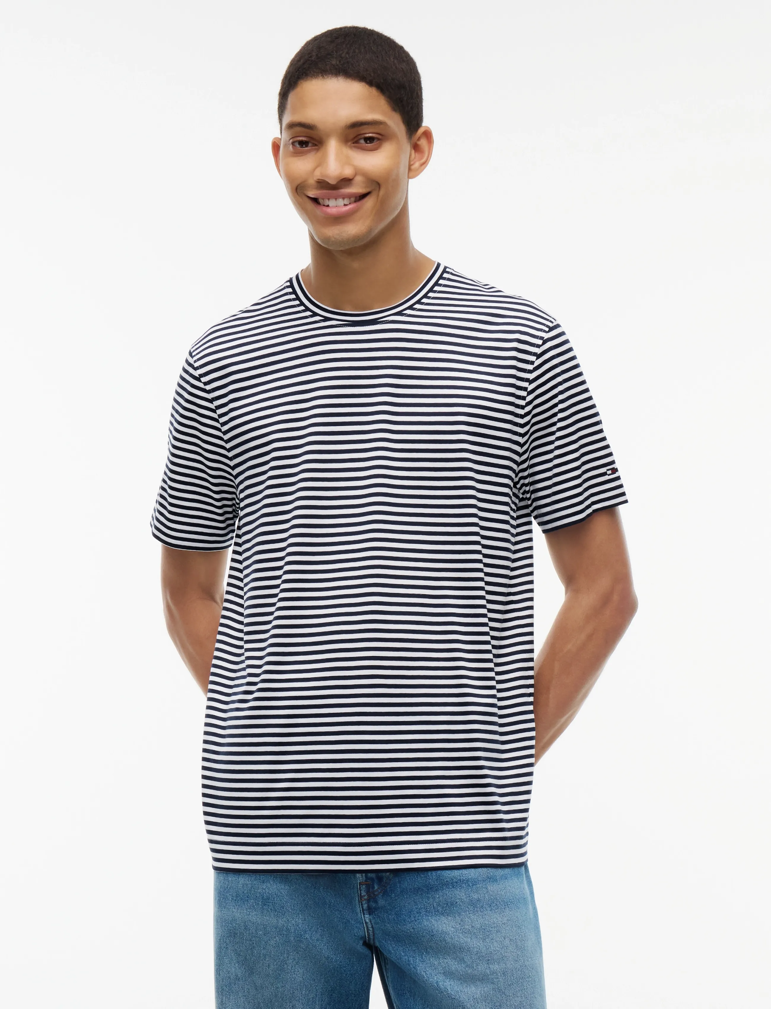 Tommy Hilfiger DC MERCERIZED STRIPE TEE - Tänavastiil - CARBON NAVY WHITE / navy
