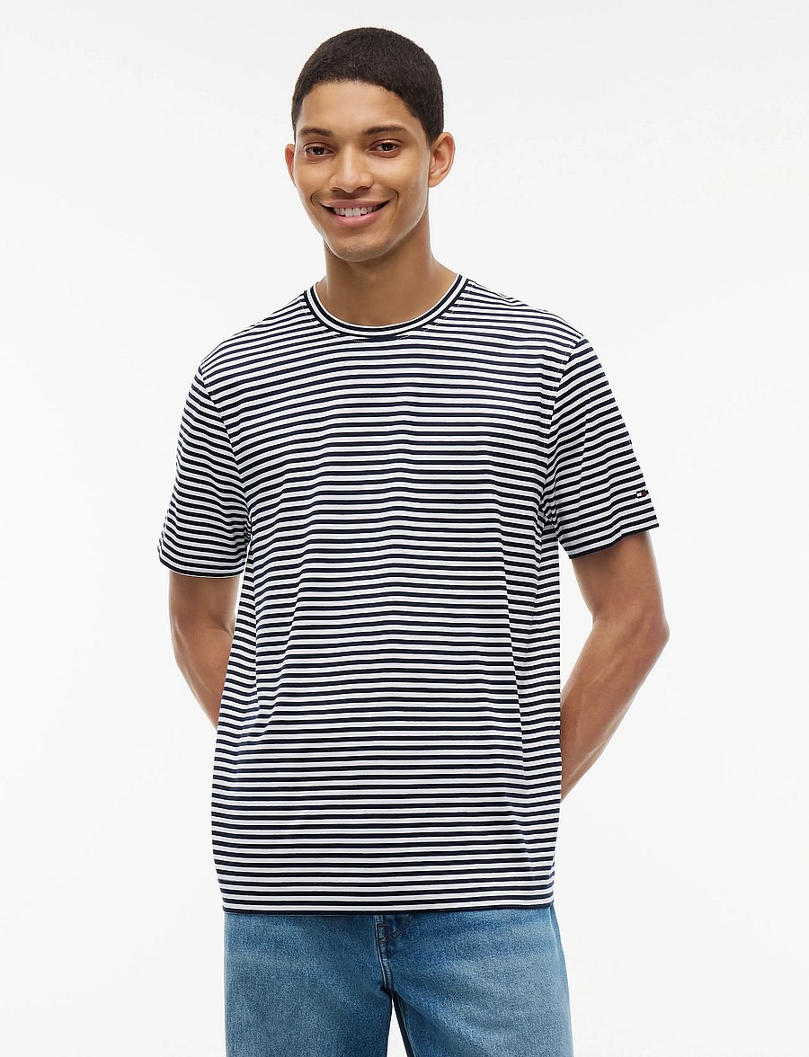 Tommy Hilfiger - DC MERCERIZED STRIPE TEE - kortärmade t-shirts - carbon navy white - 0
