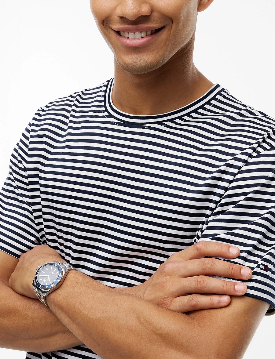 Tommy Hilfiger - DC MERCERIZED STRIPE TEE - kortärmade t-shirts - carbon navy white - 3
