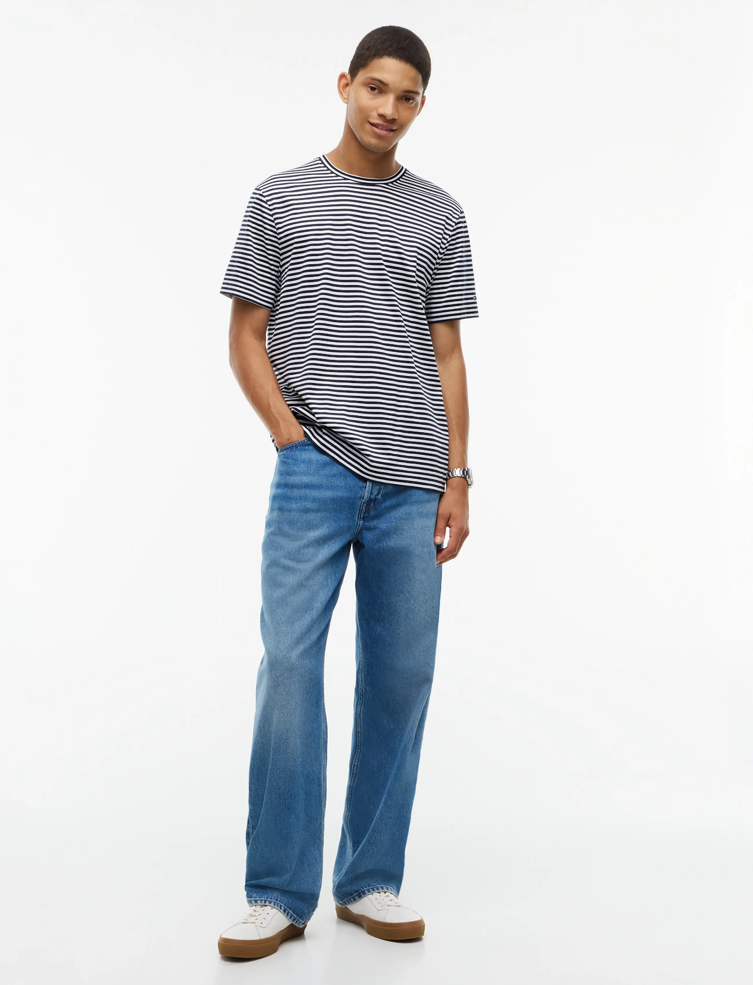 Tommy Hilfiger - DC MERCERIZED STRIPE TEE - kortärmade t-shirts - carbon navy white - 4