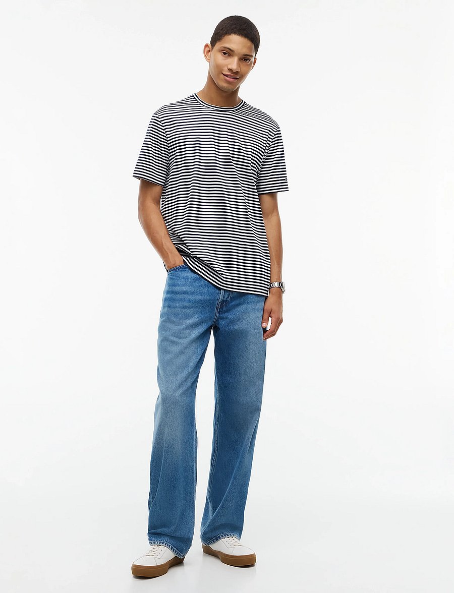 Tommy Hilfiger - DC MERCERIZED STRIPE TEE - kortärmade t-shirts - carbon navy white - 4