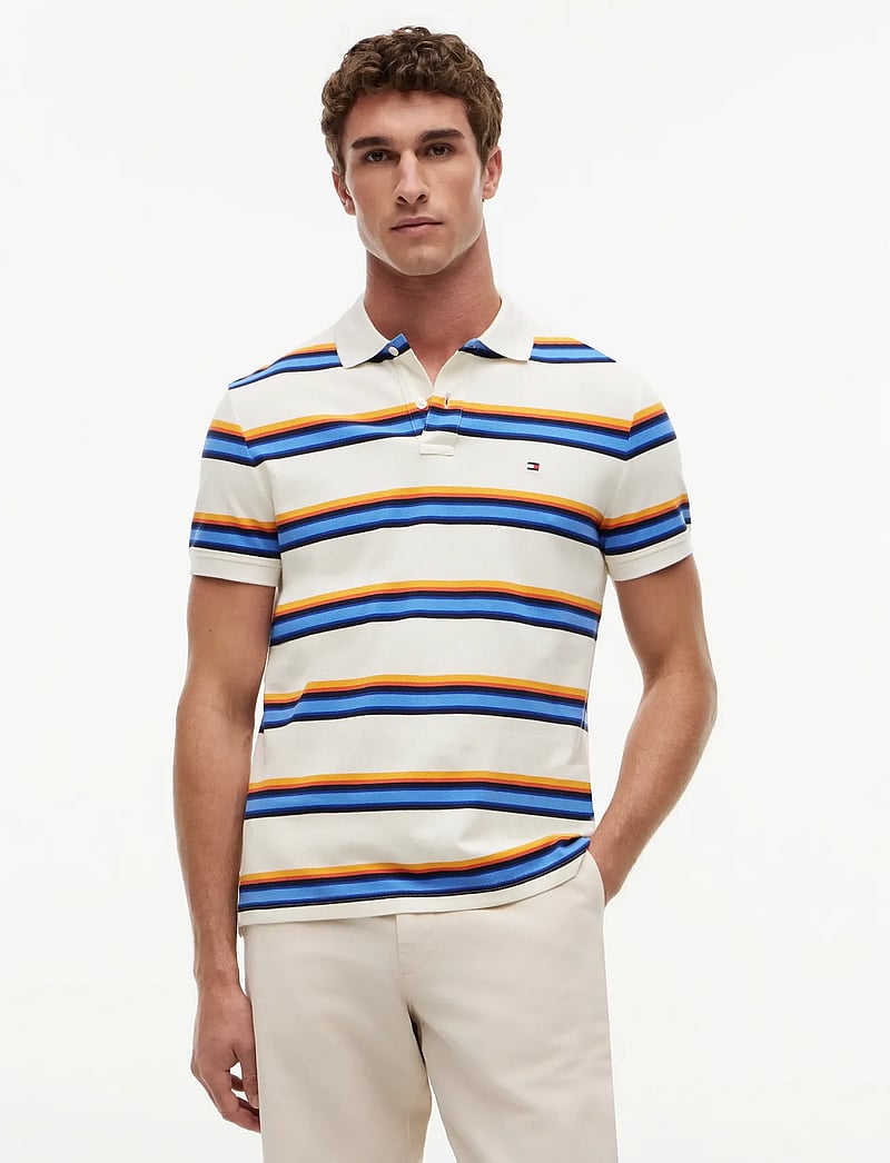Tommy Hilfiger - VARIED ROADMAP STRIPE REG POLO - kortærmede poloer - ivory petal multi - 0