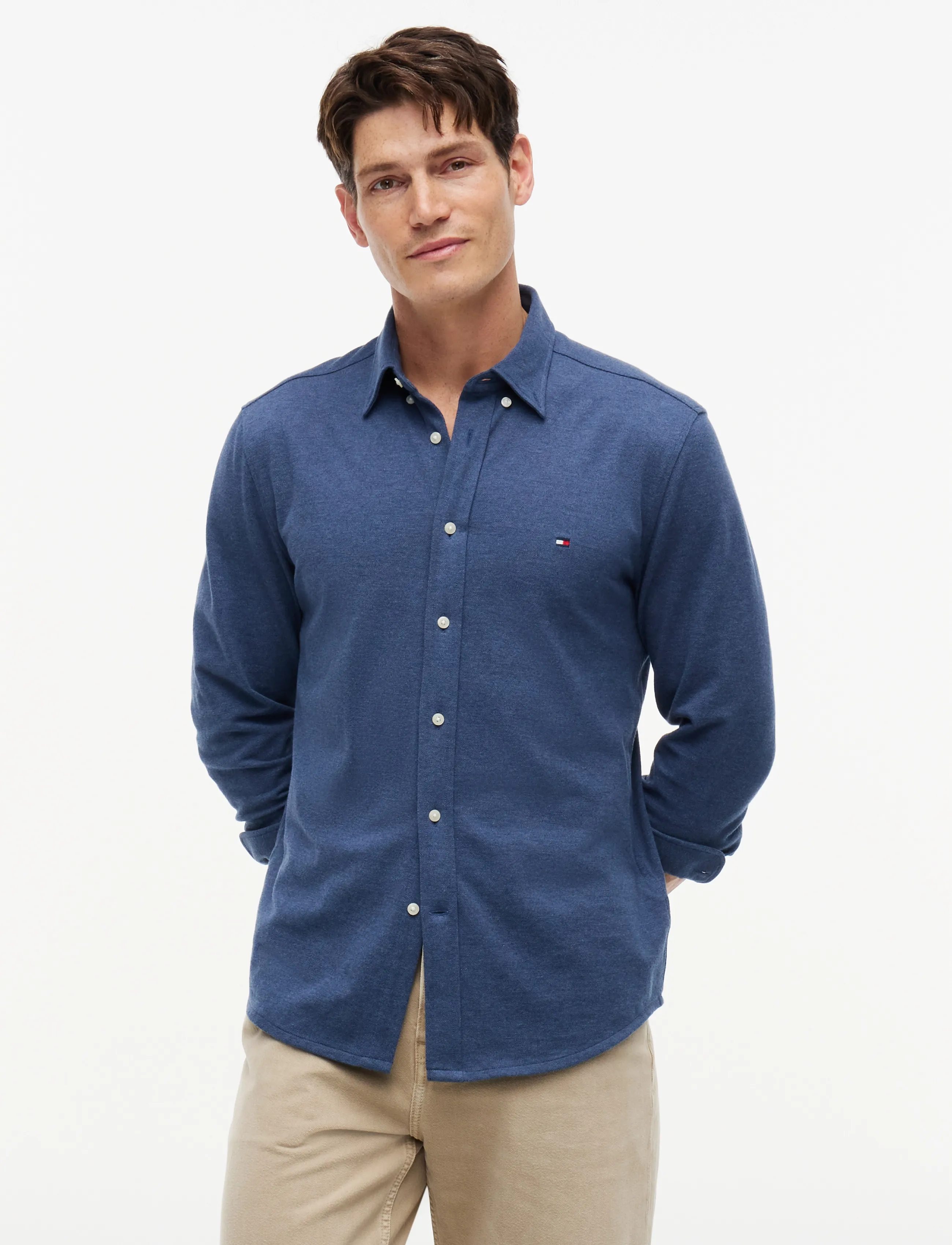 Tommy Hilfiger Knit Pique Featherweight Sf Sht, XS, Shirts, Marineblau - Casual Männerswear