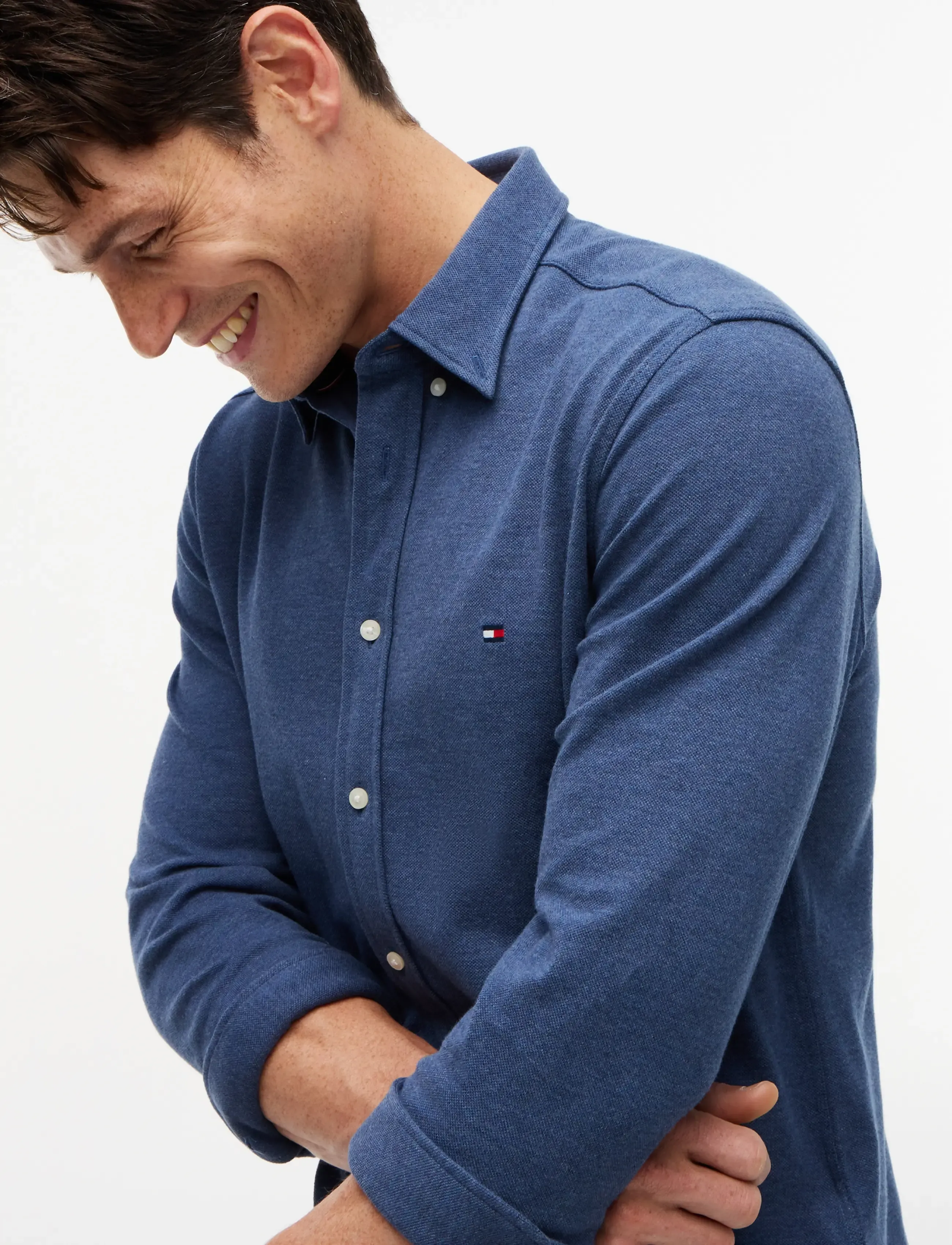 Tommy Hilfiger - KNIT PIQUE FEATHERWEIGHT SF SHT - casual skjortor - dark blue heather - 3