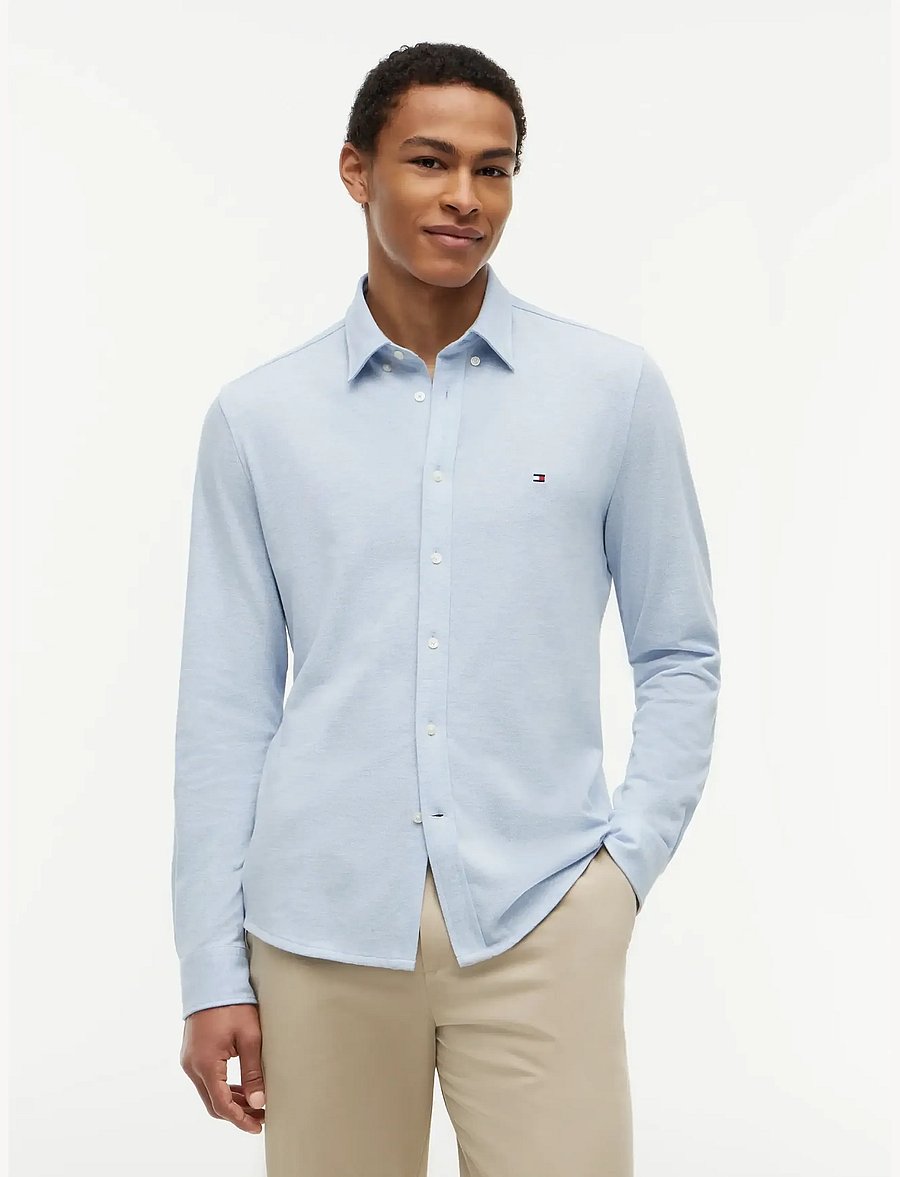Tommy Hilfiger - KNIT PIQUE FEATHERWEIGHT SF SHT - casual skjorter - light blue heather - 0