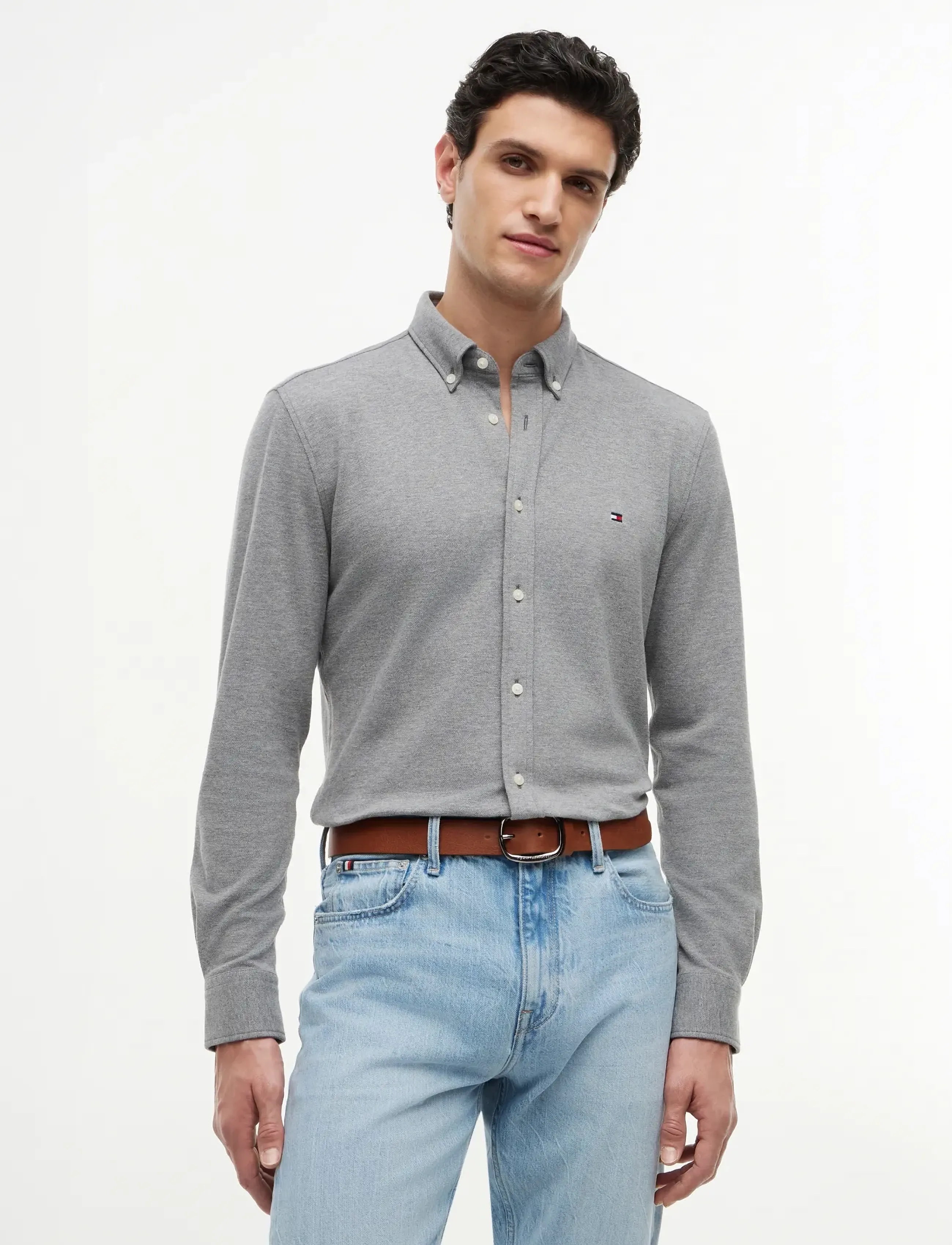 Tommy Hilfiger Knit Pique Featherweight Sf Sht, XS, Shirts, Grau - Casual Männerswear