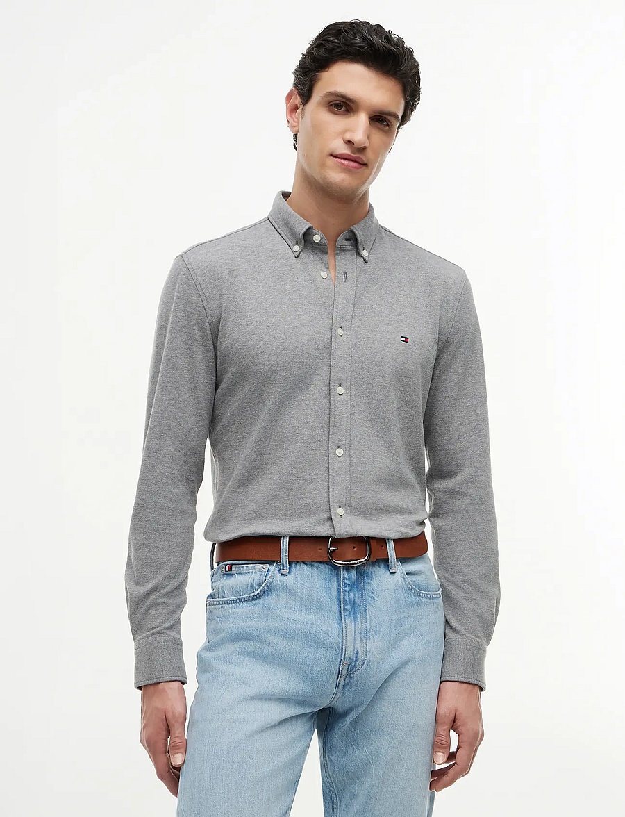 Tommy Hilfiger - KNIT PIQUE FEATHERWEIGHT SF SHT - casual skjorter - medium grey heather - 0