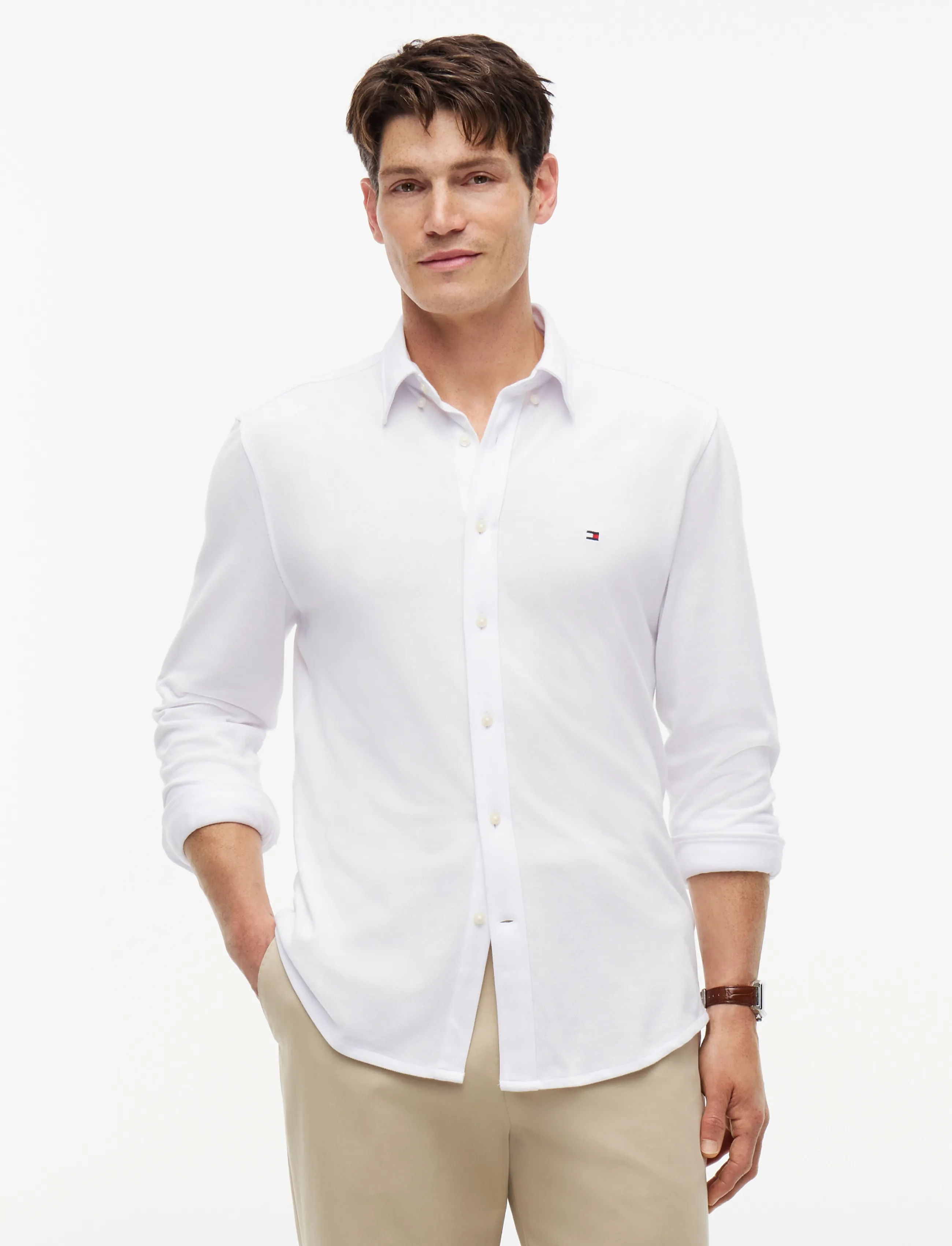 Tommy Hilfiger Knit Pique Featherweight Sf Sht, XXL, Shirts, Weiß - Casual Männerswear