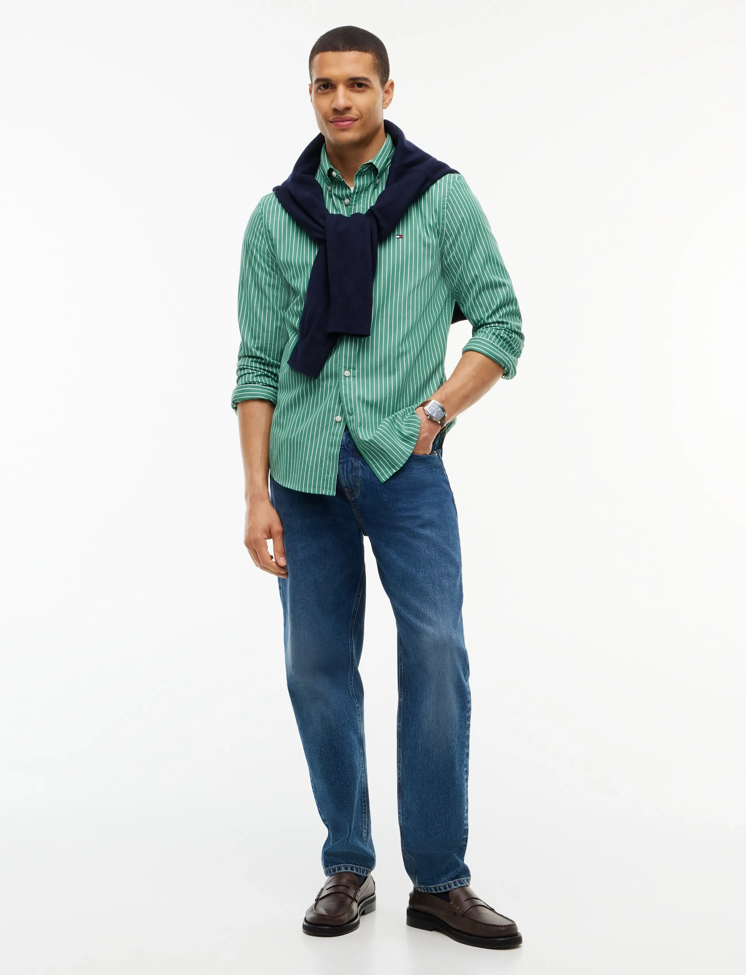 Tommy Hilfiger - FLEX HAIRLINE POPLIN RF SHIRT - alaskan green   stripe - 4