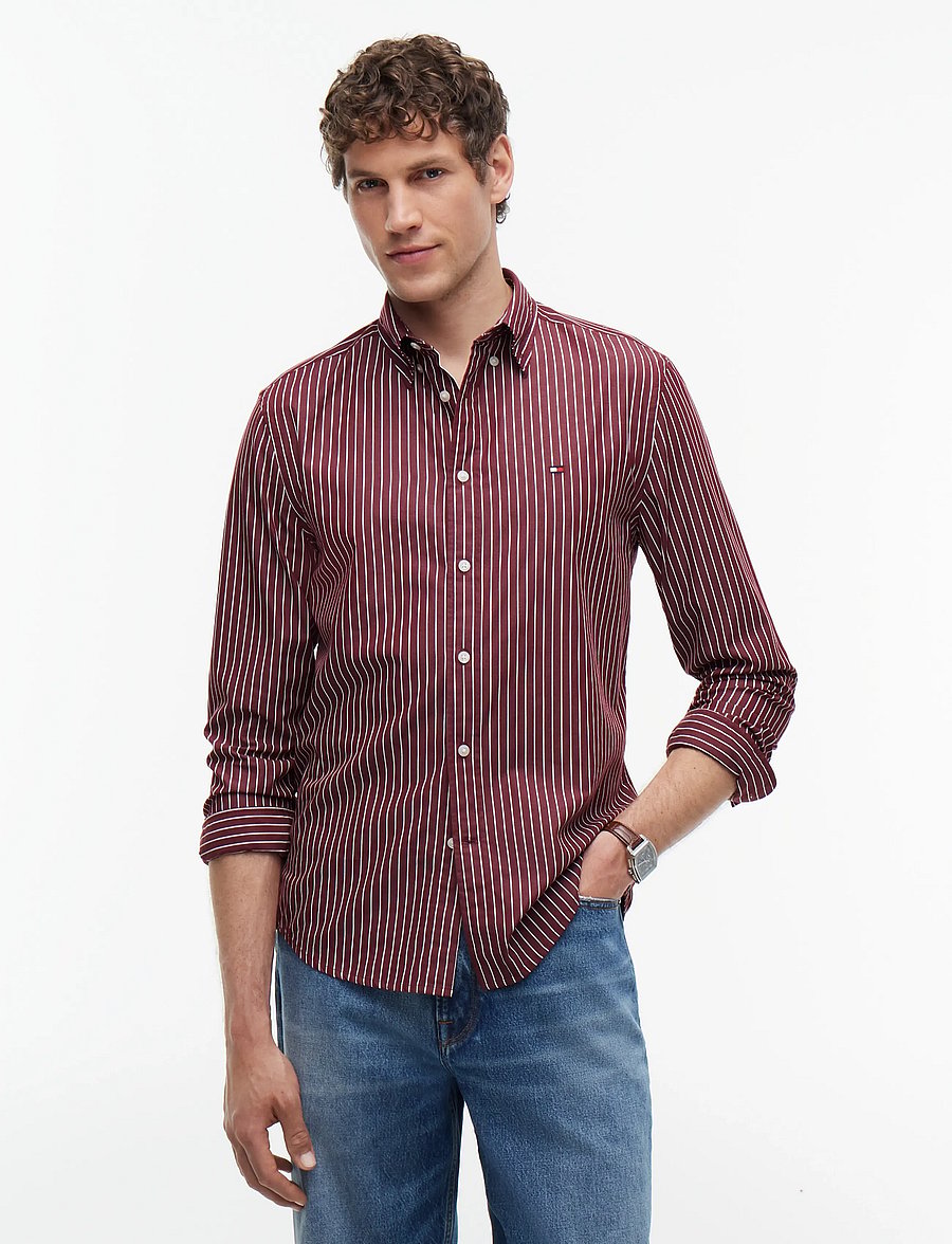 Tommy Hilfiger - FLEX HAIRLINE POPLIN RF SHIRT - gestreifte hemden - deep rouge stripe - 0