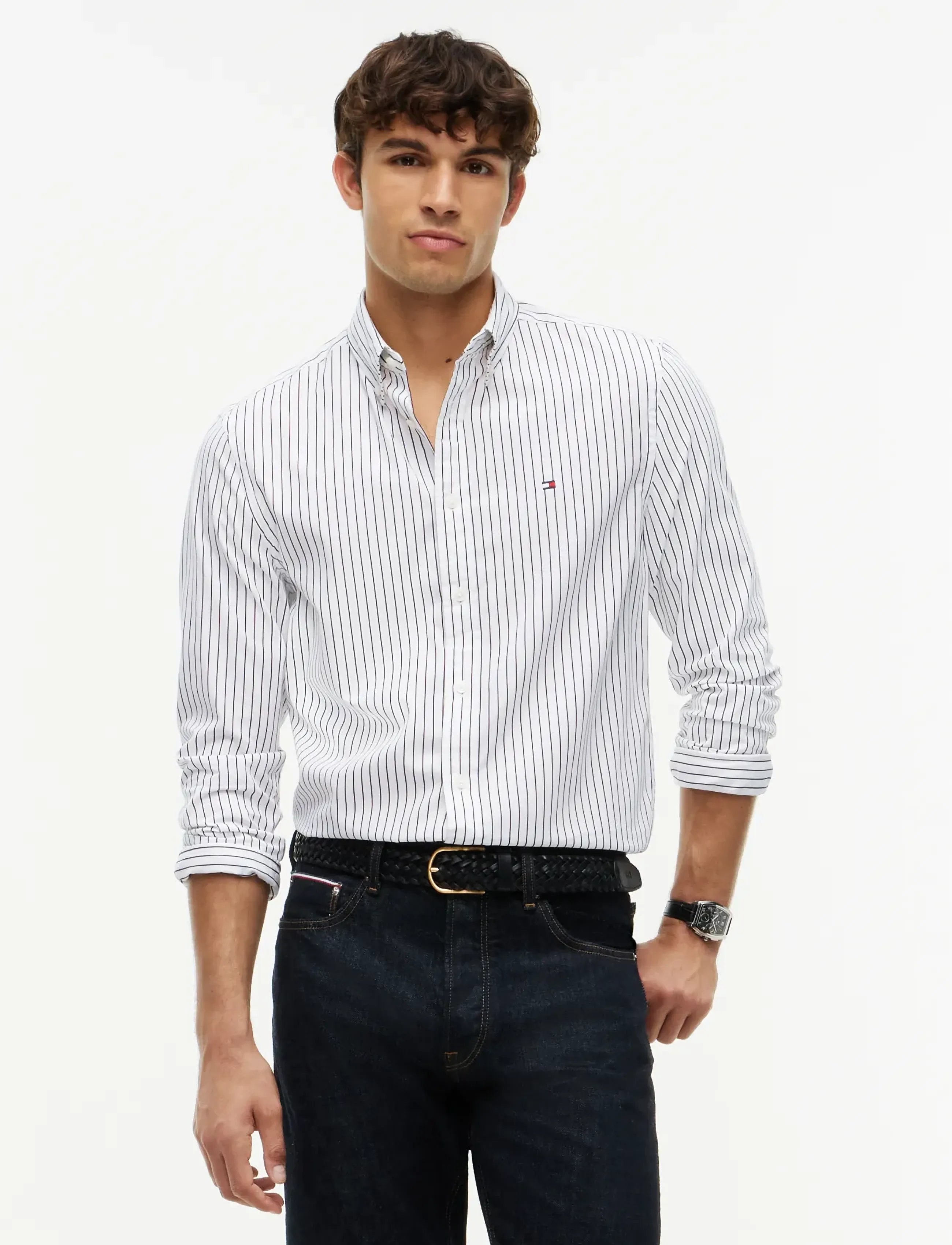 Tommy Hilfiger FLEX HAIRLINE POPLIN RF SHIRT - Nach Anlass kaufen - WHITE   STRIPE / white