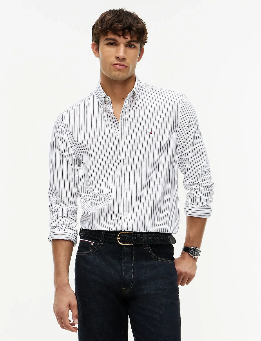 Tommy Hilfiger - FLEX HAIRLINE POPLIN RF SHIRT - gestreifte hemden - white stripe - 0