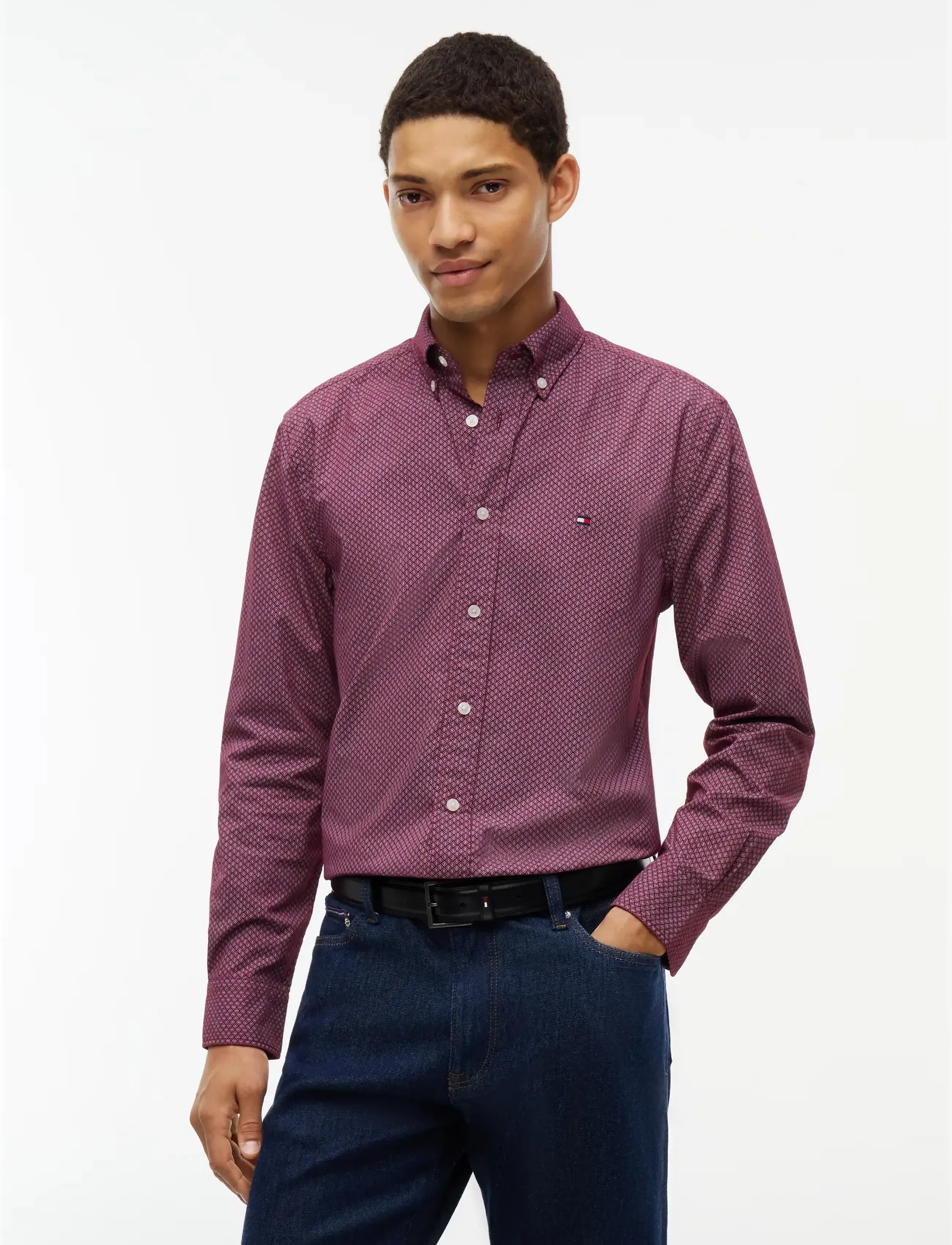 Tommy Hilfiger FLEX POPLIN GEO PRINT RF SHIRT - Riided - BURGUNDY   ALLOVER / burgundy