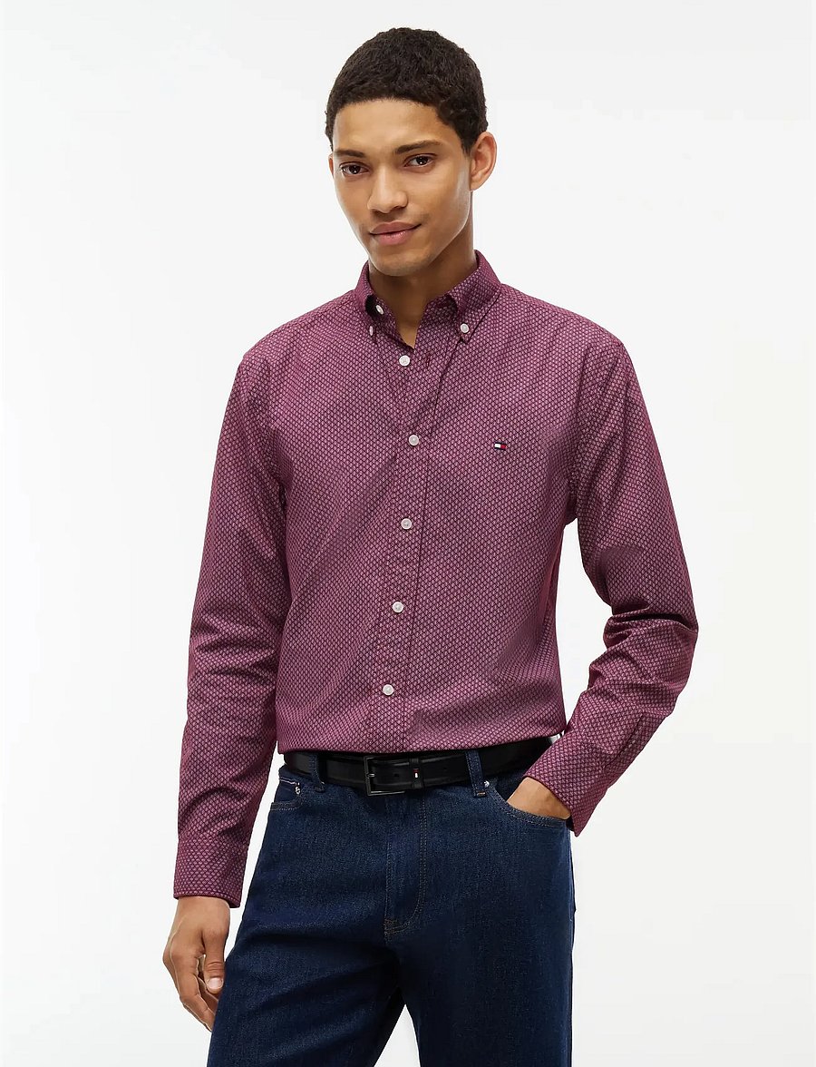 Tommy Hilfiger - FLEX POPLIN GEO PRINT RF SHIRT - burgundy allover - 0