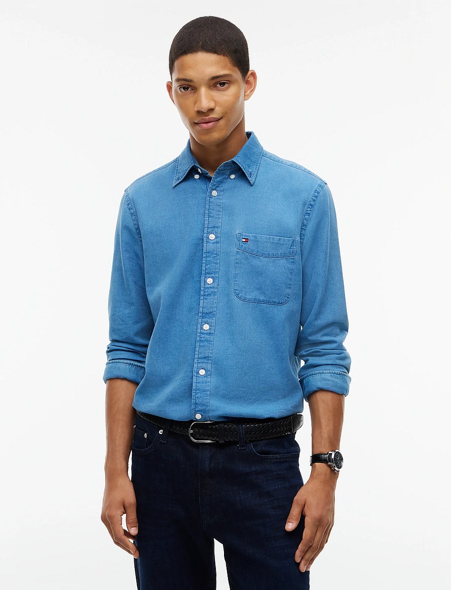 Tommy Hilfiger - INDIGO DOBBY RF SHIRT - freizeithemden - mid indigo blue - 0