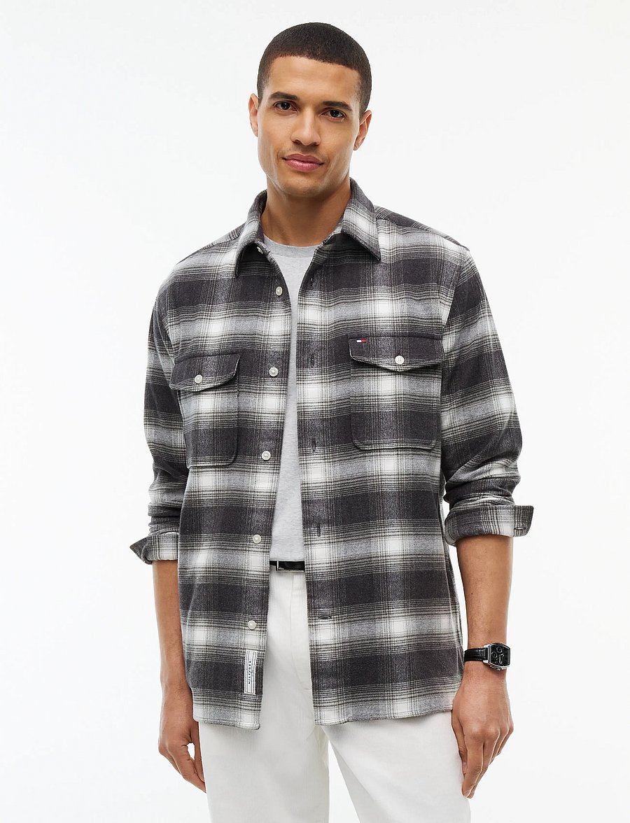 Tommy Hilfiger - FLANNEL CHECK OVERSHIRT - shoppa efter tillfälle - dark grey heather check - 0