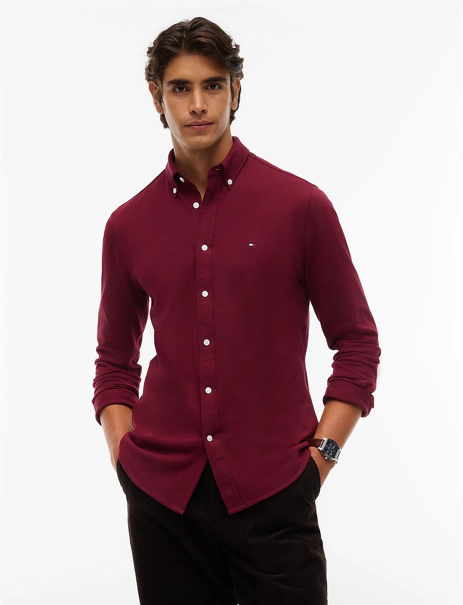 Tommy Hilfiger - KNITTED SHIRT SF - freizeithemden - burgundy - 0