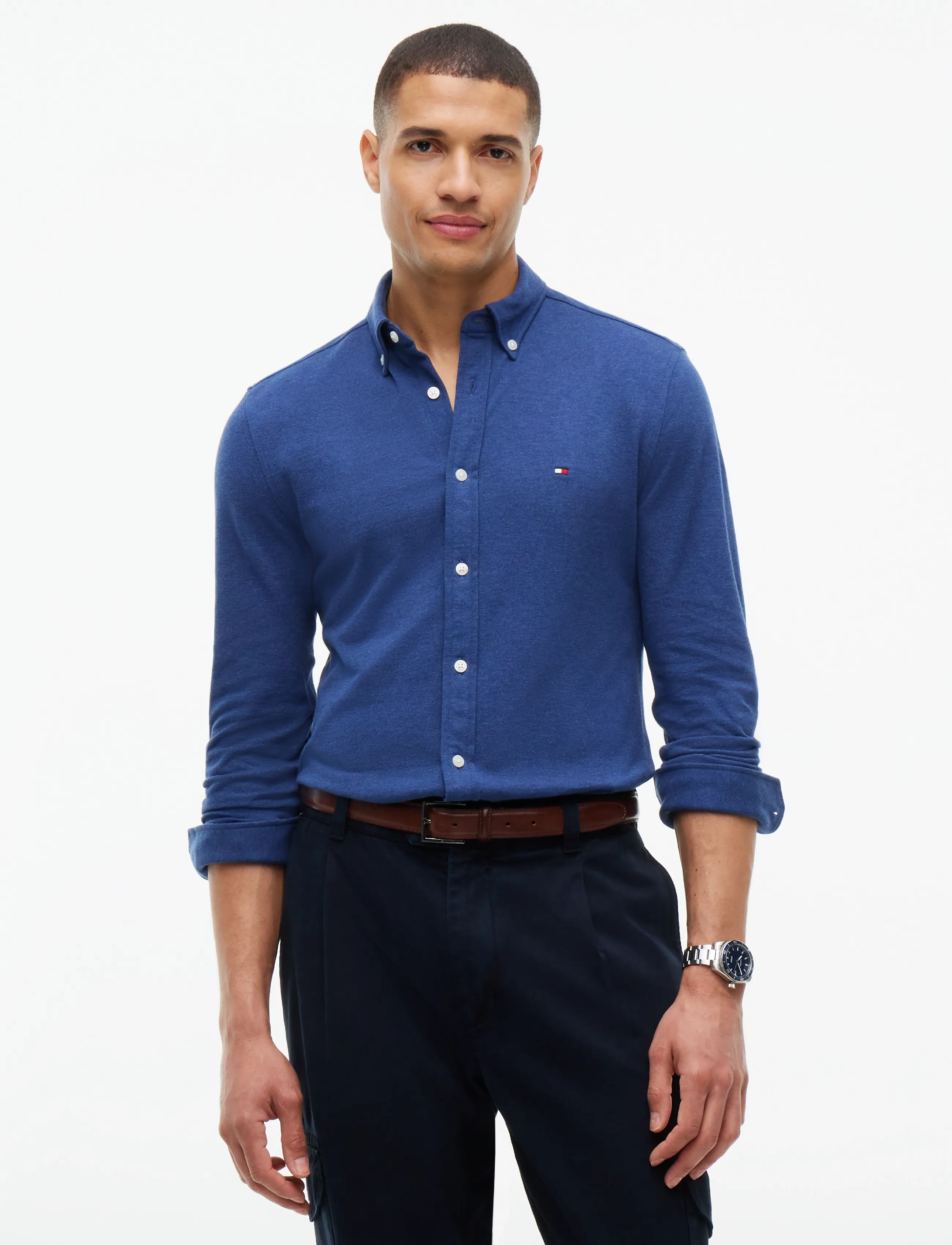 Tommy Hilfiger KNITTED SHIRT SF - Freizeithemden - DARK BLUE HEATHER / navy