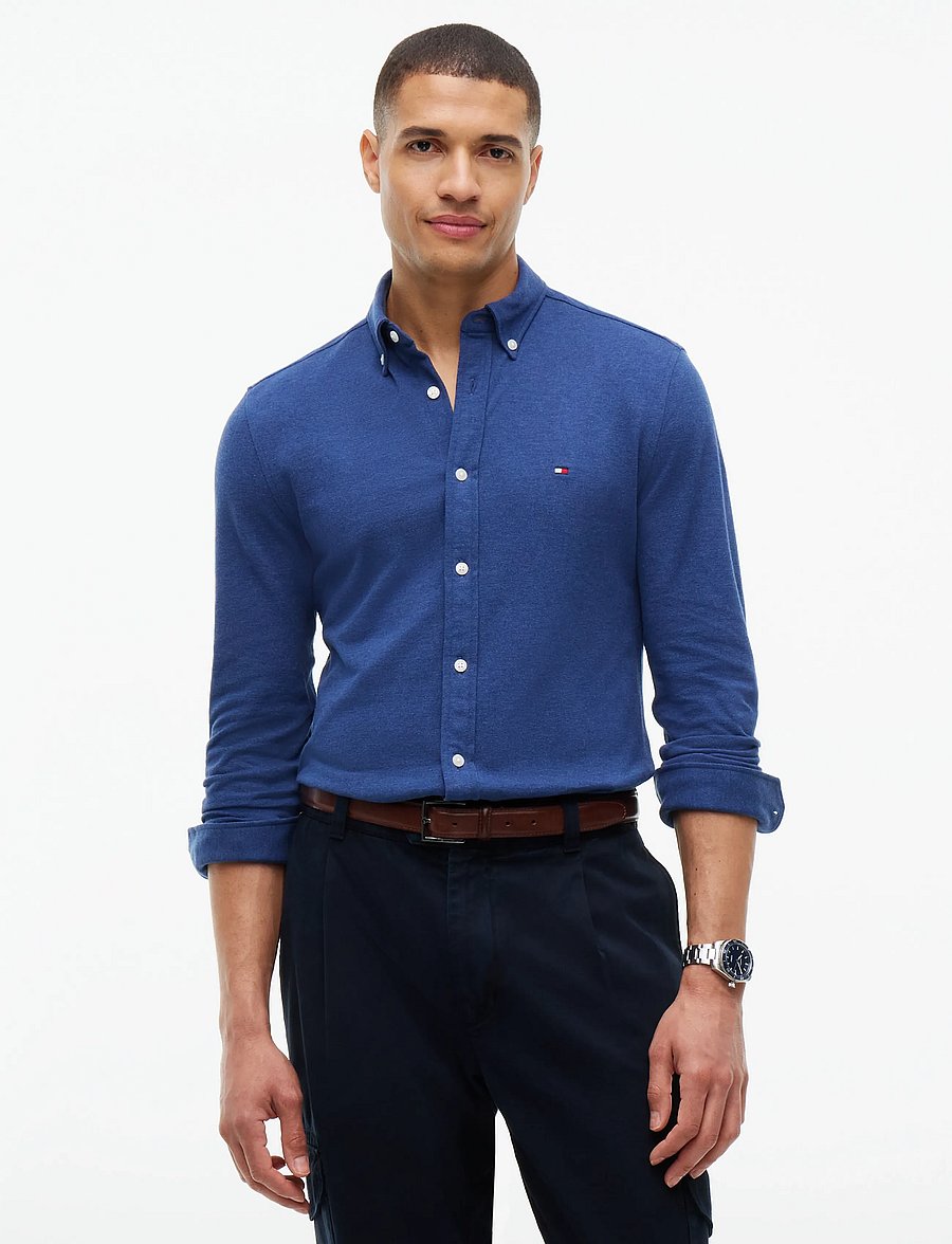 Tommy Hilfiger - KNITTED SHIRT SF - casual shirts - dark blue heather - 0