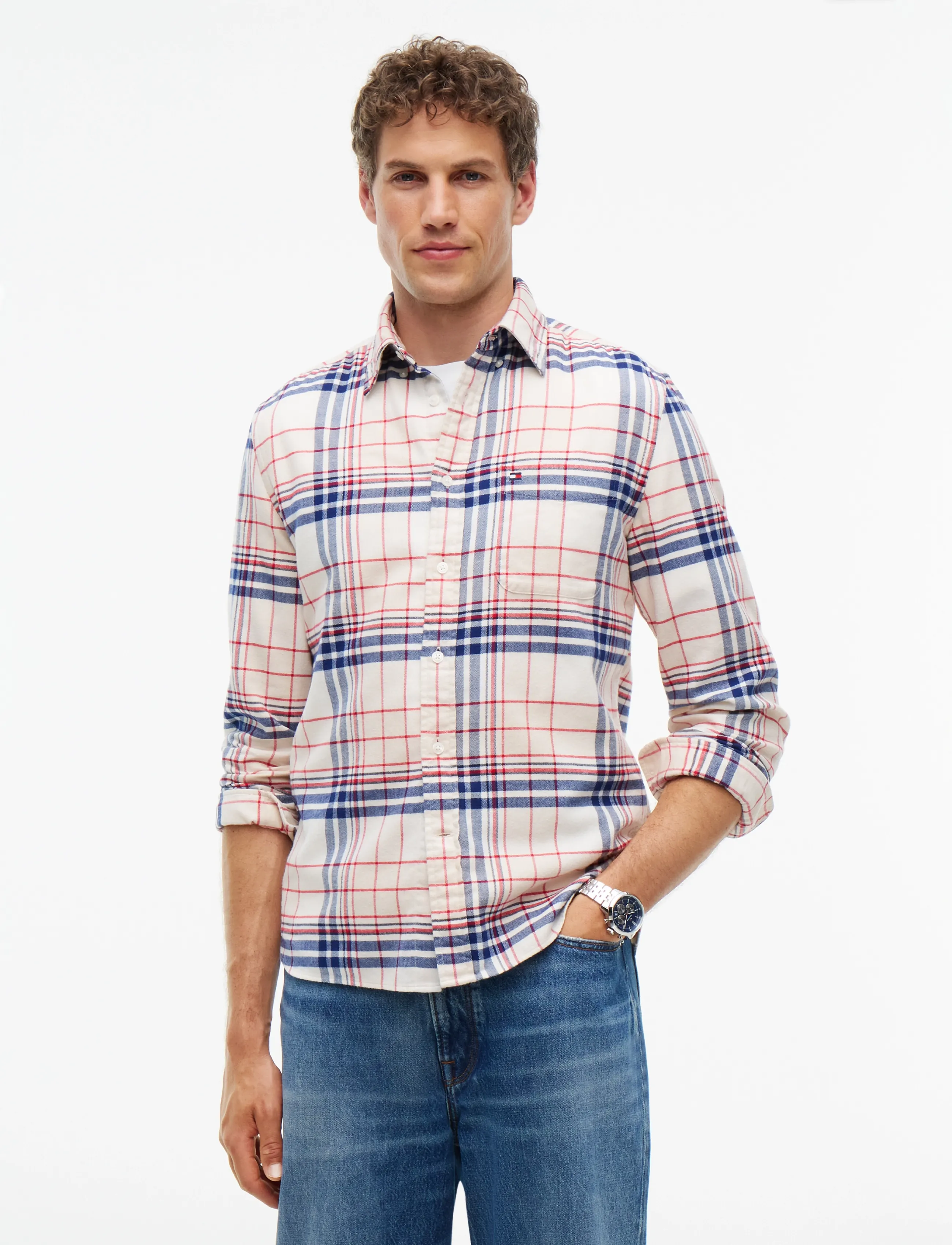Tommy Hilfiger HERO FLANNEL TARTN CHCK RF SHIRT - Tøj - IVORY PETAL   CHECK / cream