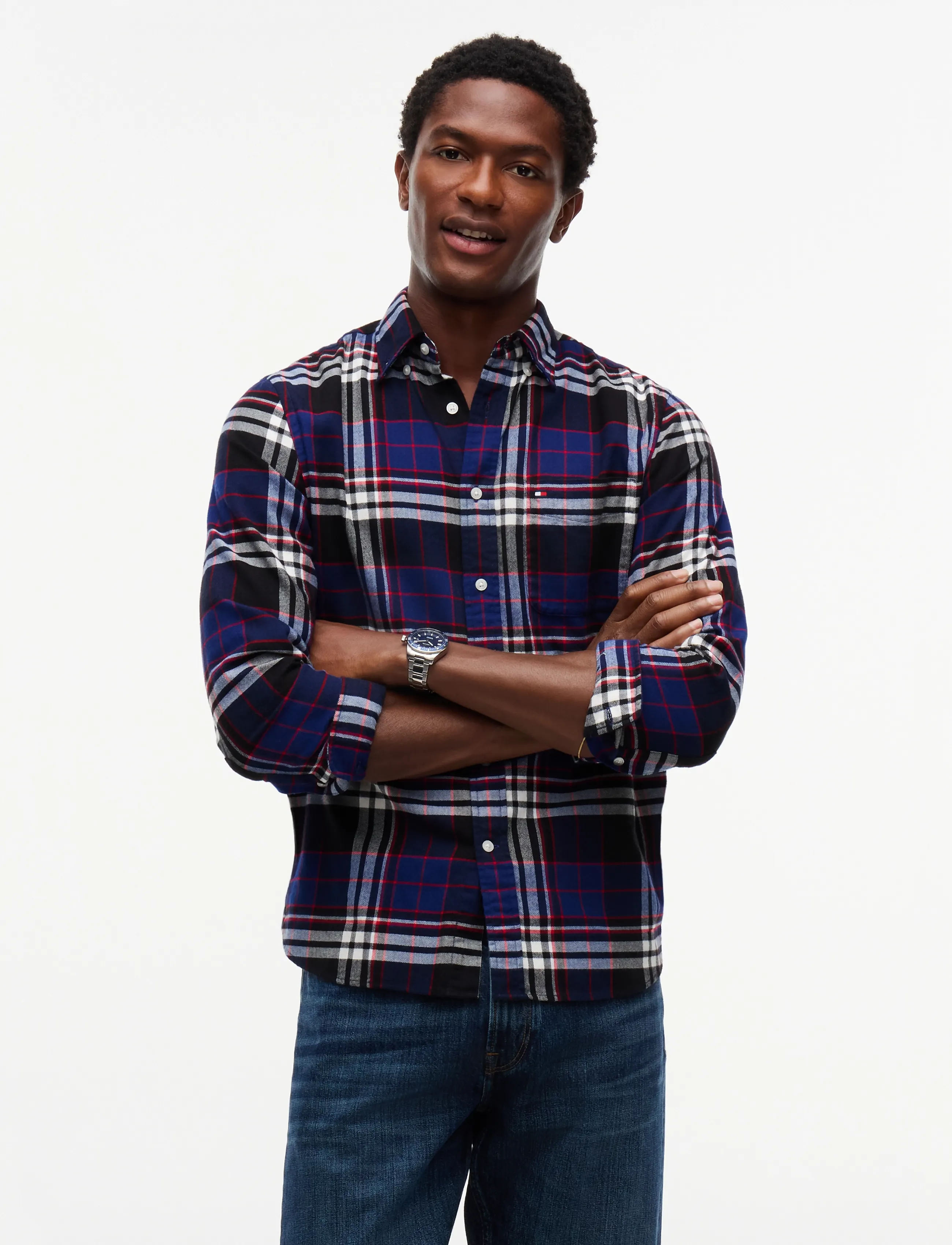 Tommy Hilfiger HERO FLANNEL TARTN CHCK RF SHIRT - Tøj - NAVY BLUE   CHECK / navy