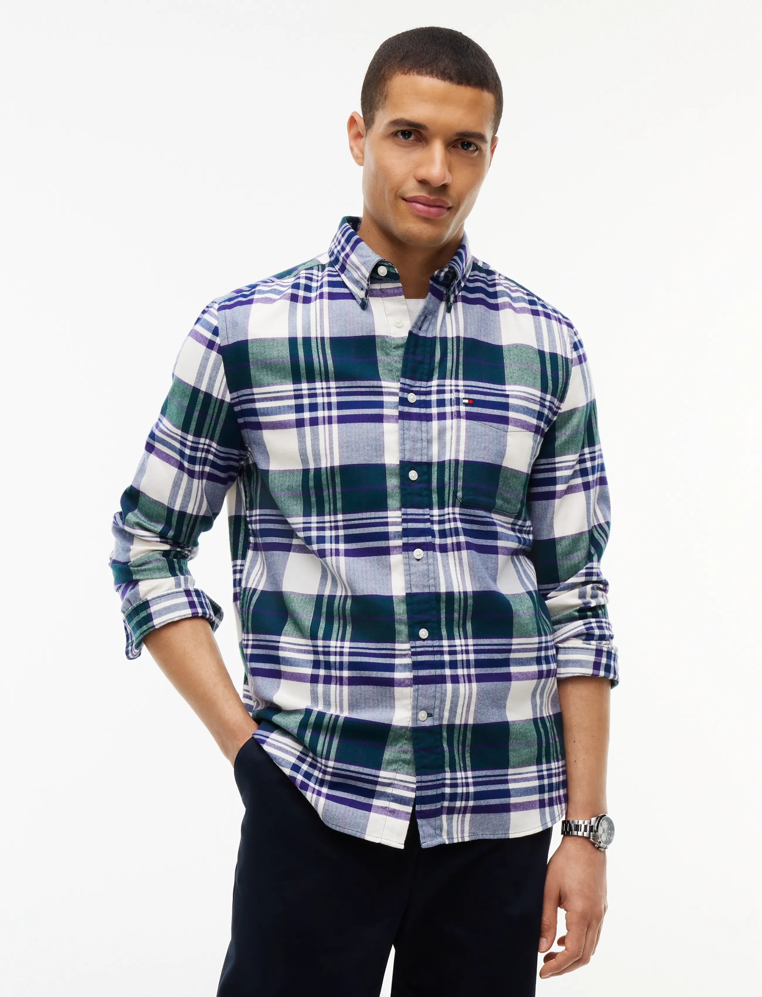 Tommy Hilfiger HERO FLANNEL TARTN CHCK RF SHIRT - Tøj - ORNAMENTAL GREEN   CHECK / green
