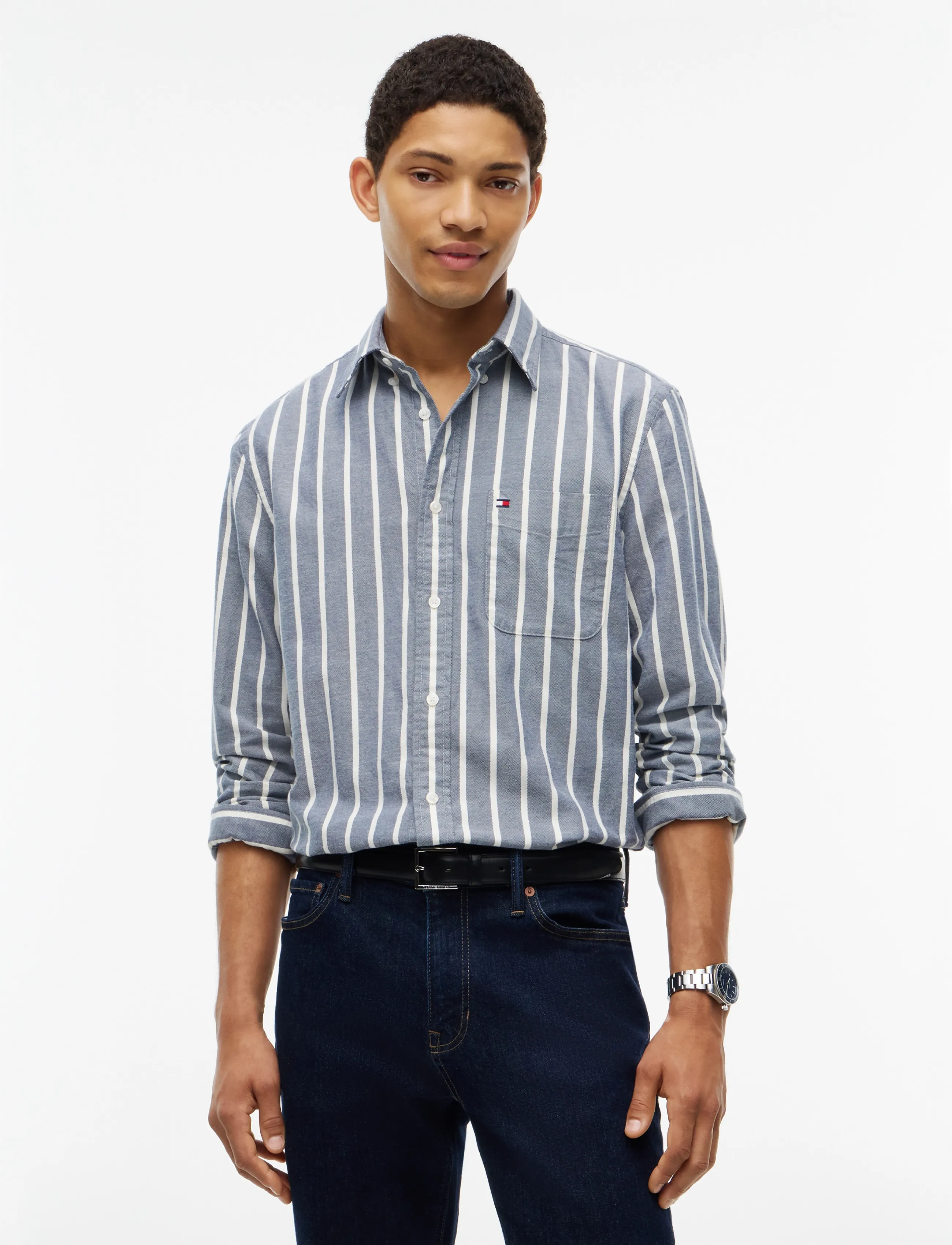 Tommy Hilfiger FLANNEL STRIPE RF SHIRT - Tøj - CARBON NAVY   STRIPE / blue