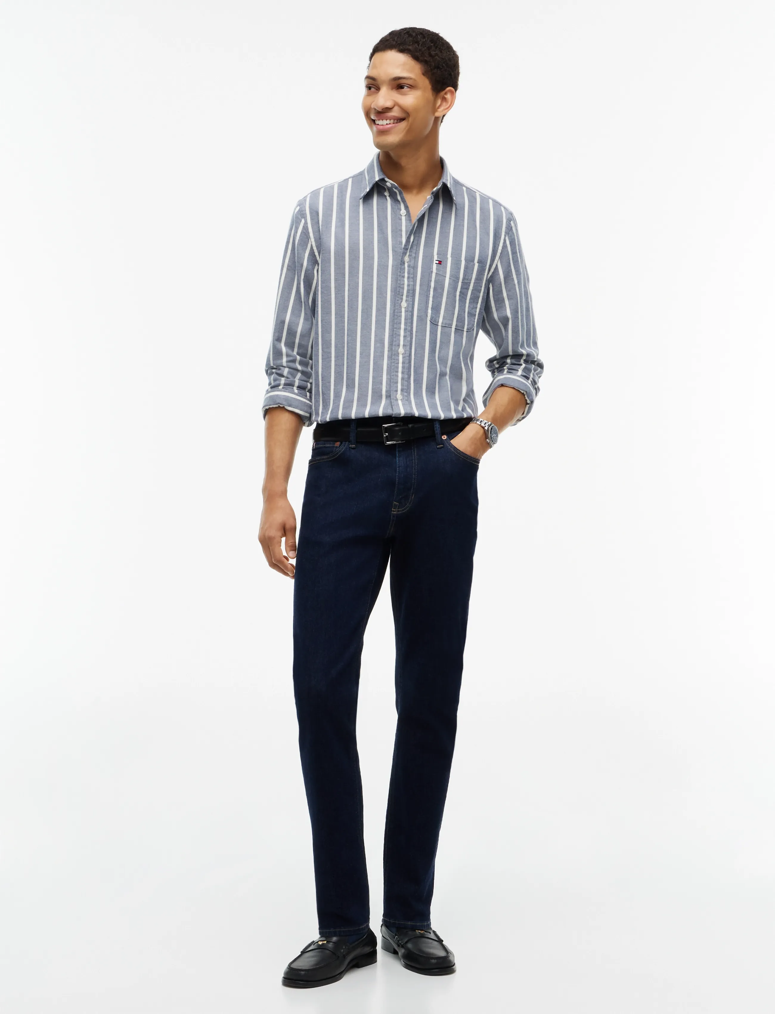 Tommy Hilfiger - FLANNEL STRIPE RF SHIRT - carbon navy   stripe - 4