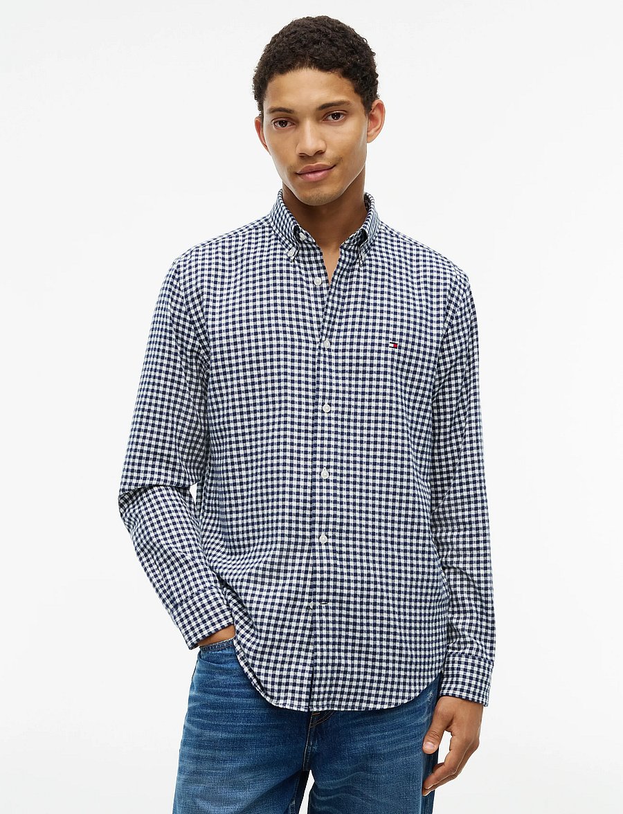 Tommy Hilfiger - FLANNEL GINGHAM DOBBY - flanellsärgid - carbon navy check - 0