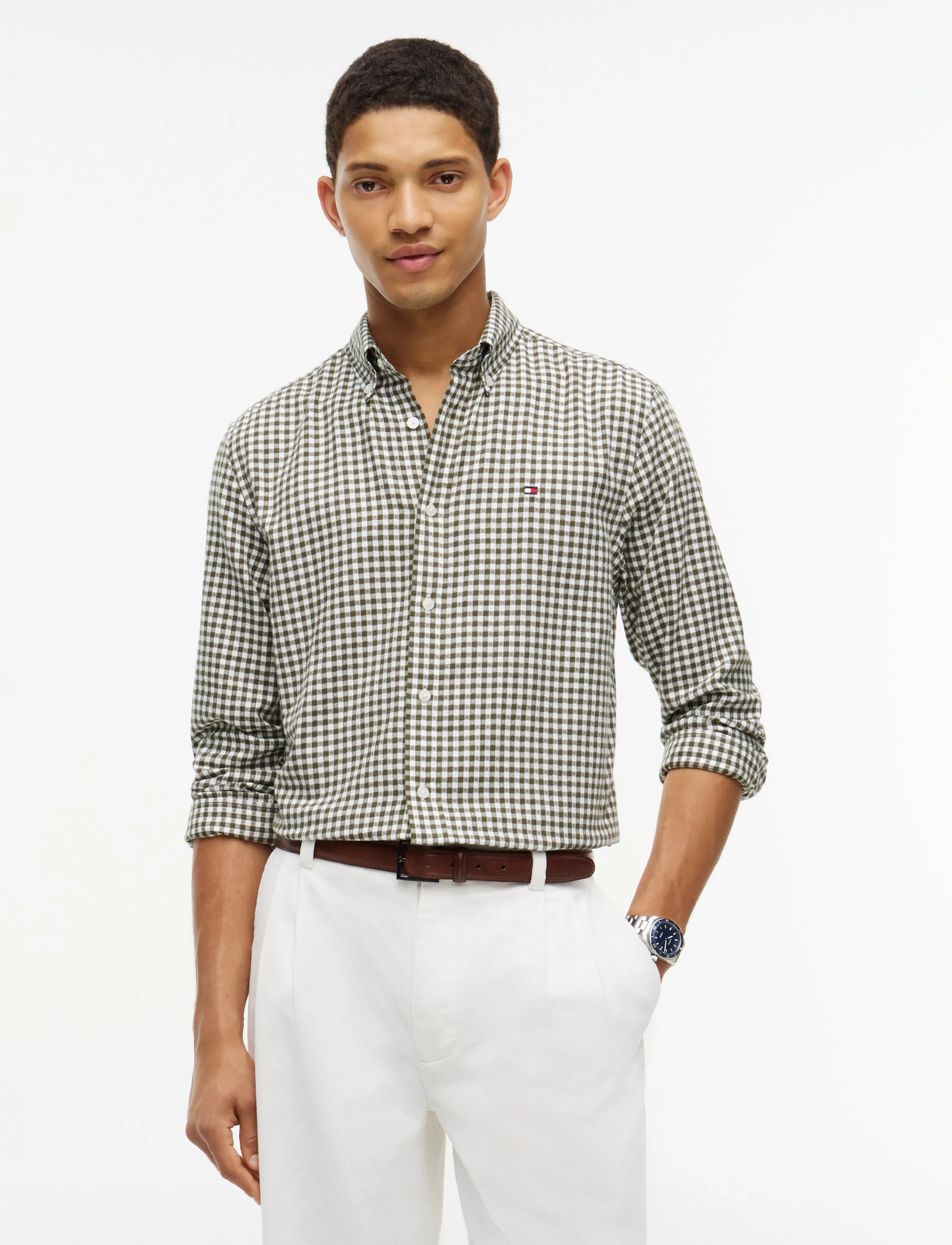 Tommy Hilfiger FLANNEL GINGHAM DOBBY - Nach Stil kaufen - HUNTSMAN GREEN   CHECK / khaki/green