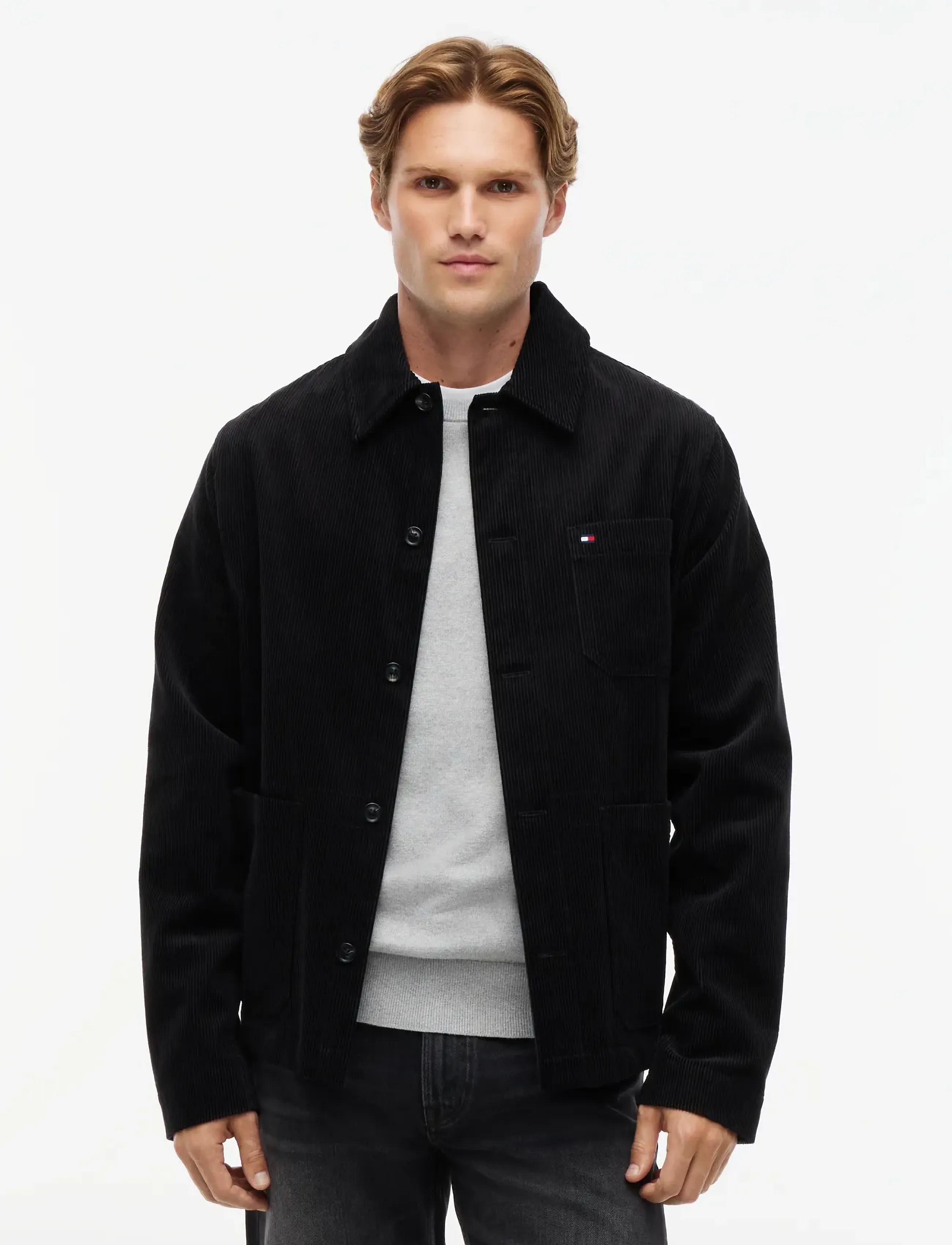 Tommy Hilfiger CORDUROY CHORE SHIRT JACKET - Riided - BLACK / black