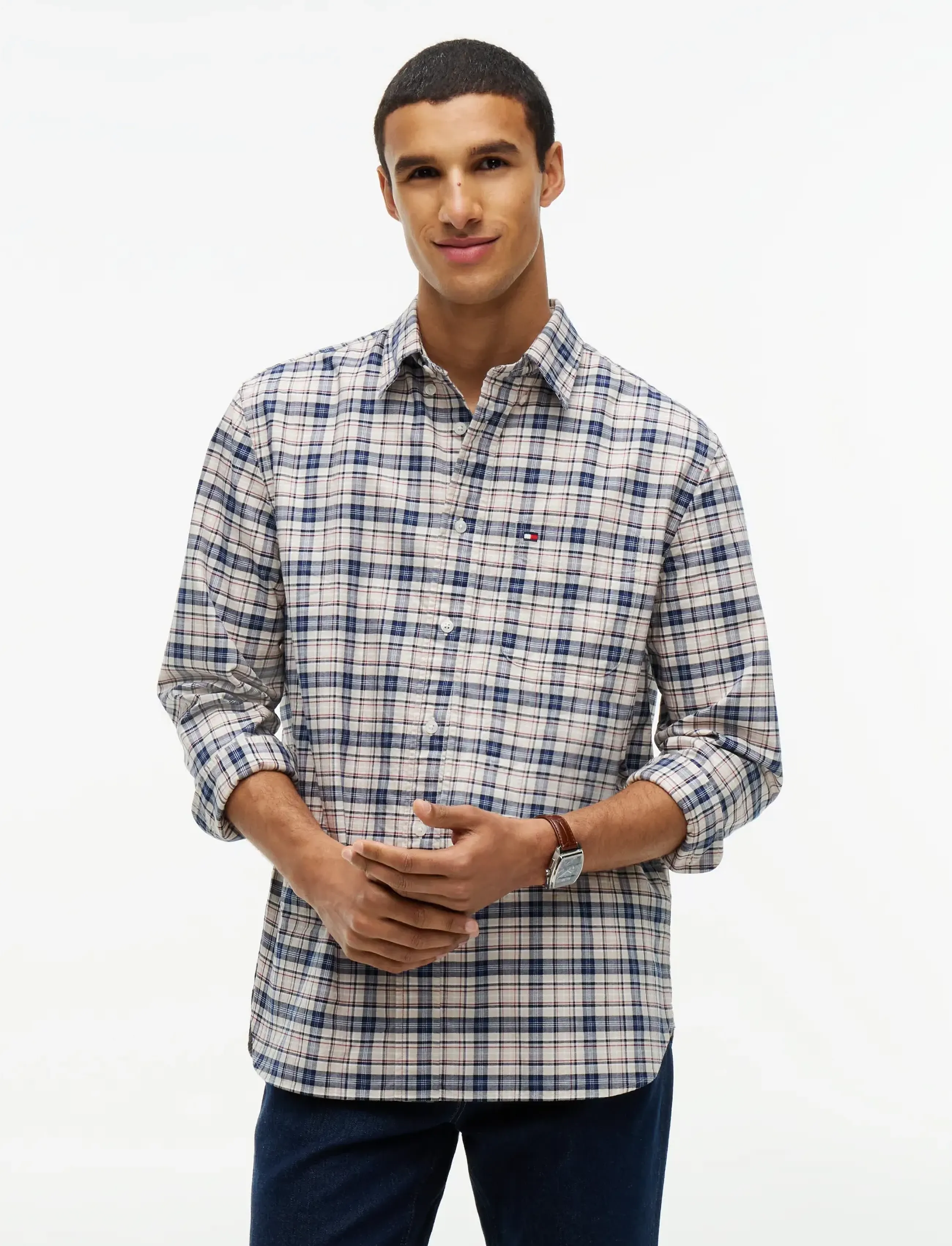 Tommy Hilfiger OXFORD TARTAN CHECK CF SHT - Skjortor - NEWSPRINT BEIGE   CHECK / beige