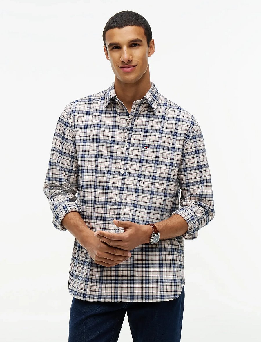 Tommy Hilfiger - OXFORD TARTAN CHECK CF SHT - ternede skjorter - newsprint beige check - 0