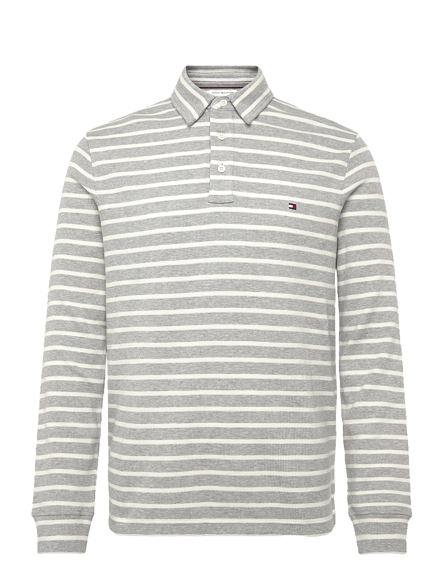 Tommy Hilfiger - LS WAFFLE REG POLO - langærmede poloer - light grey htr ivory petal - 0