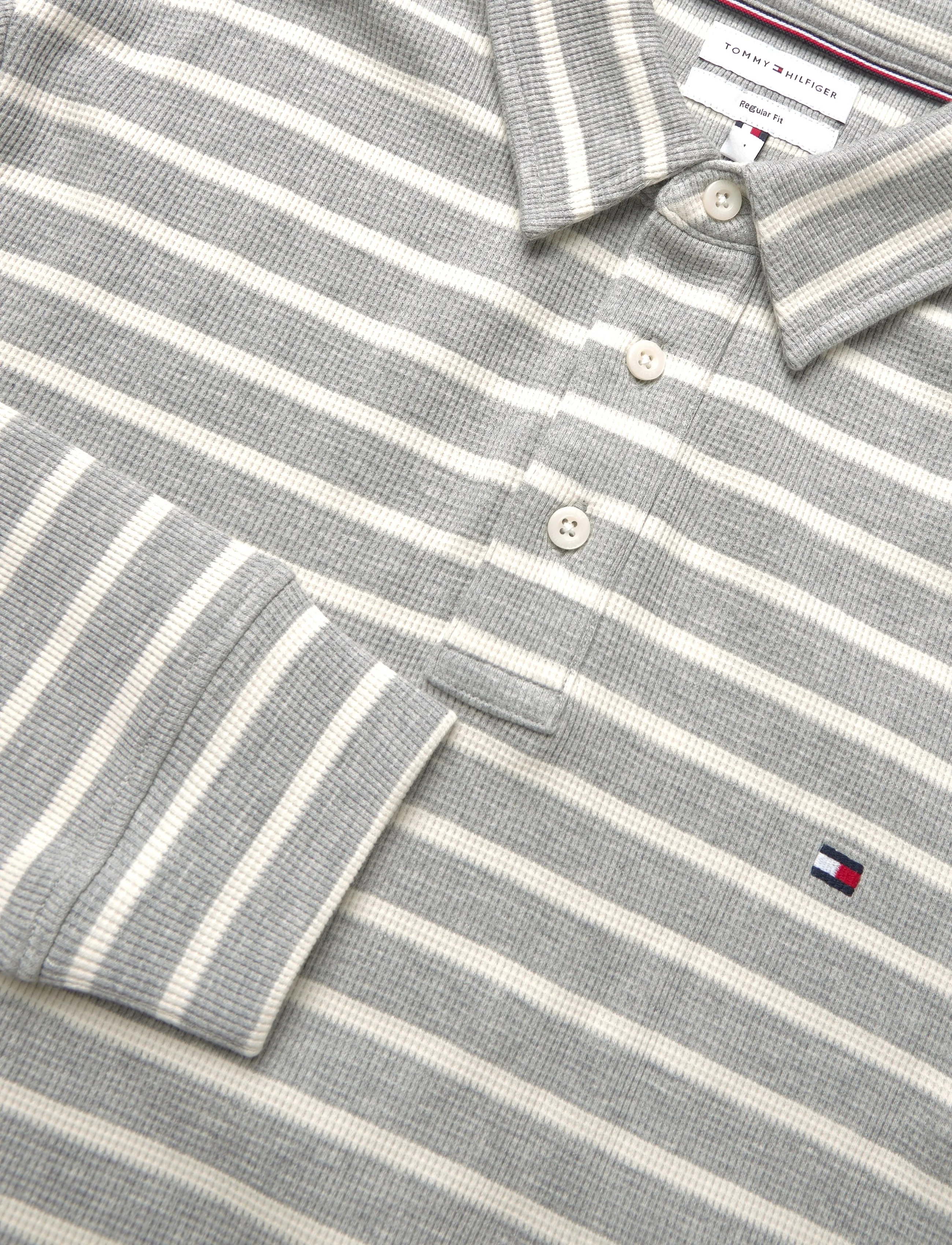 Tommy Hilfiger - LS WAFFLE REG POLO - langærmede poloer - light grey htr   ivory petal - 2