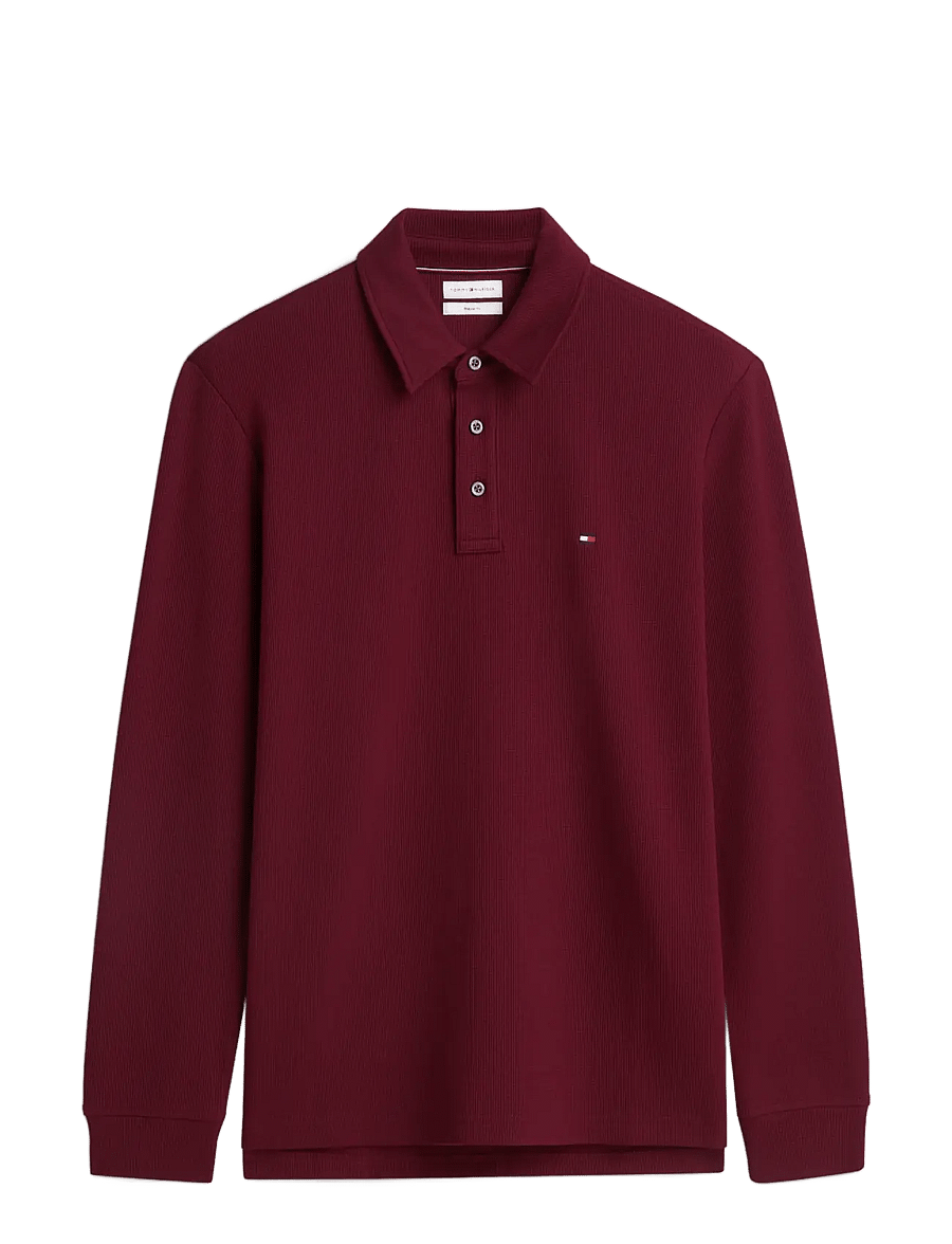 Tommy Hilfiger - LS WAFFLE REG POLO - långärmade stickade pikétröjor - burgundy - 1