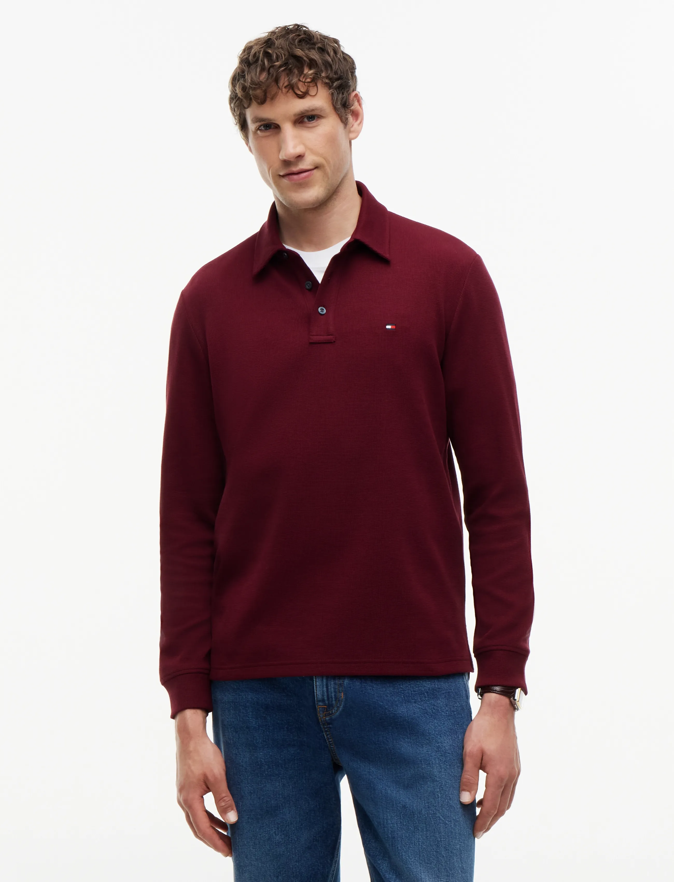 Tommy Hilfiger LS WAFFLE REG POLO - Stickat - BURGUNDY / burgundy