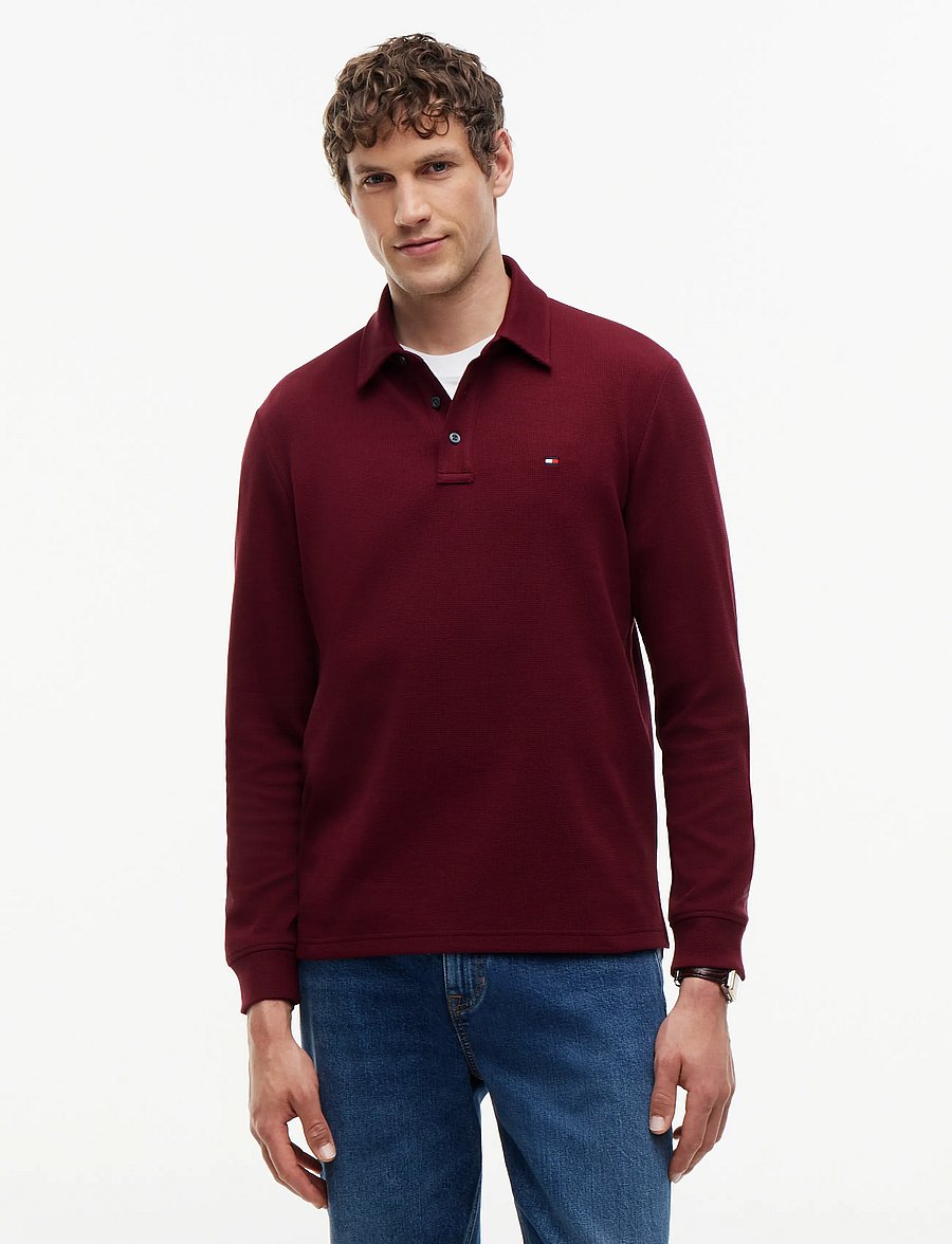 Tommy Hilfiger - LS WAFFLE REG POLO - långärmade stickade pikétröjor - burgundy - 0