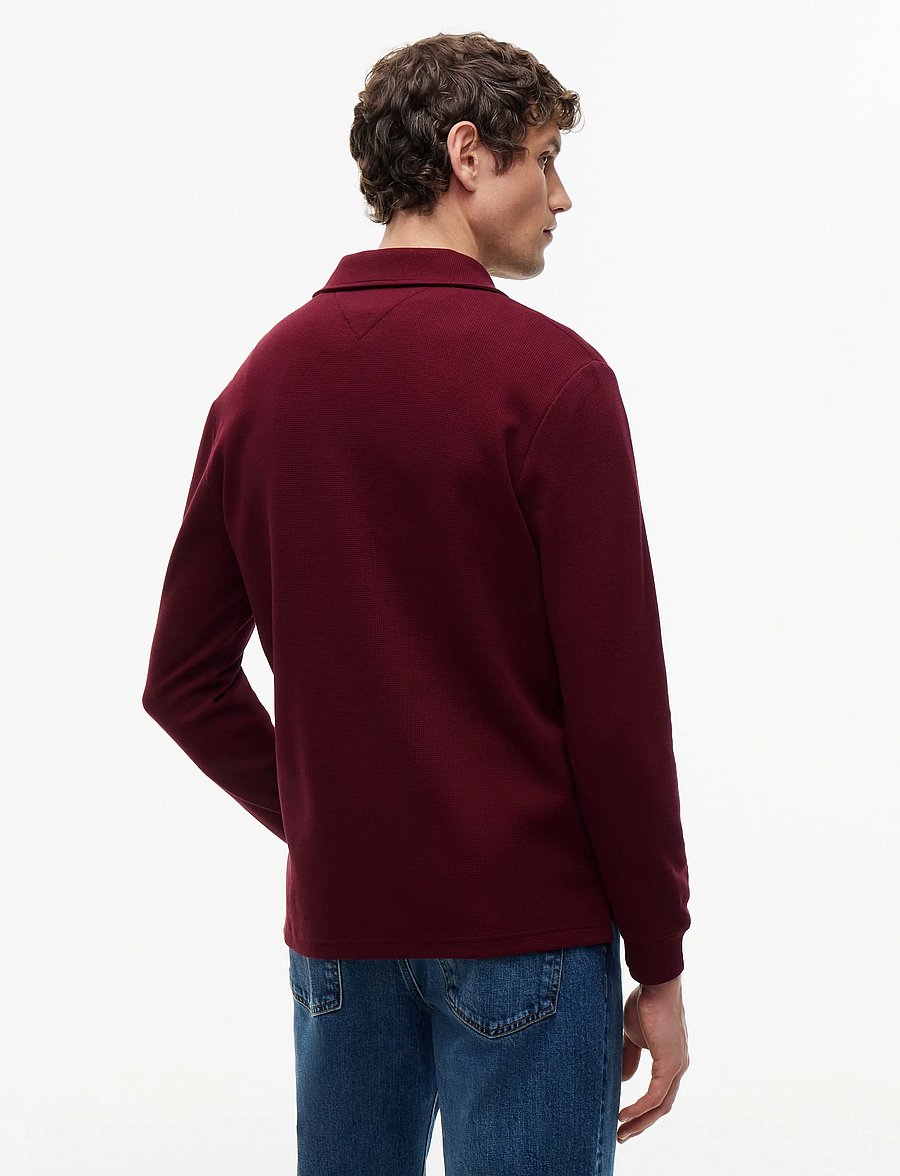 Tommy Hilfiger - LS WAFFLE REG POLO - långärmade stickade pikétröjor - burgundy - 2