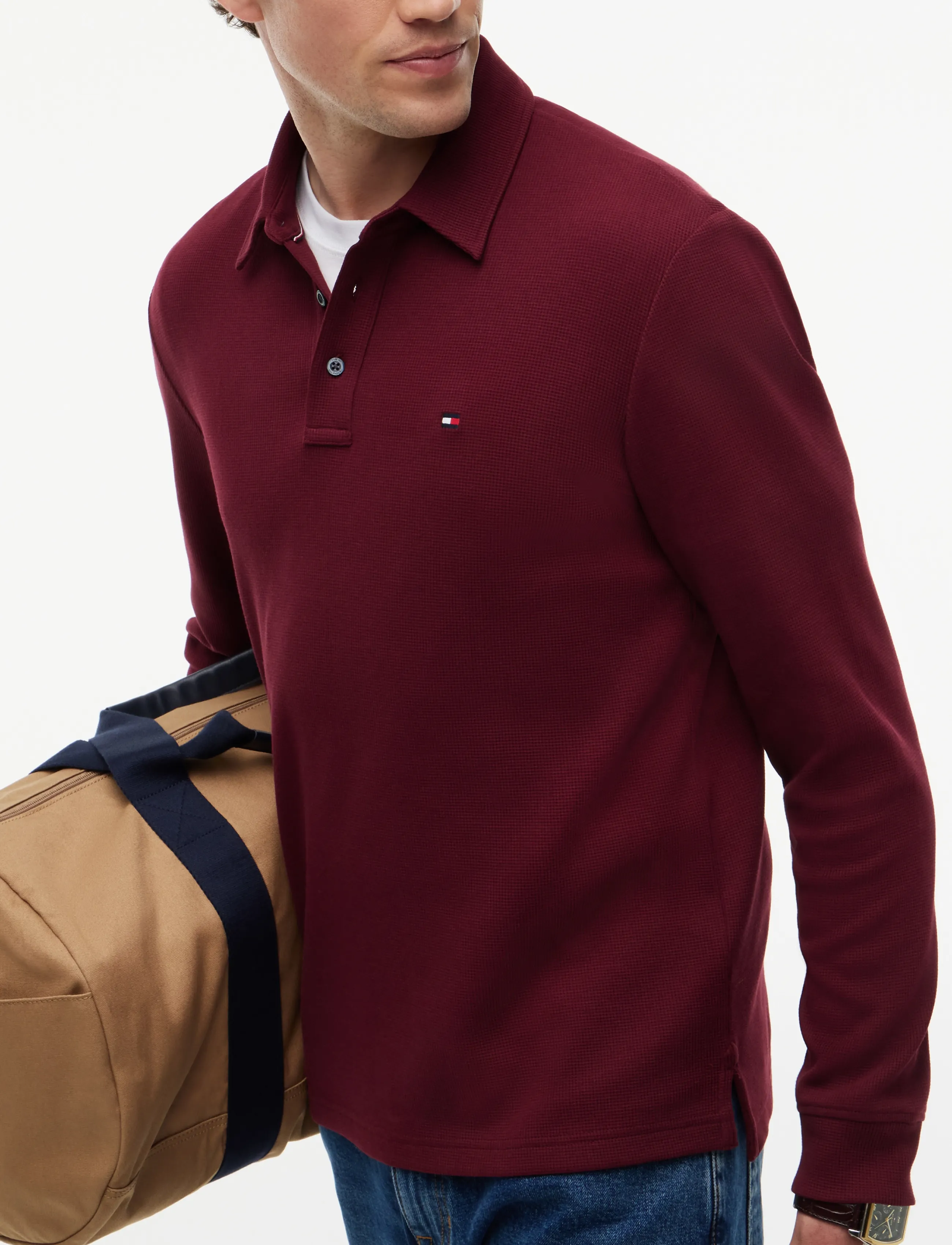 Tommy Hilfiger - LS WAFFLE REG POLO - långärmade stickade pikétröjor - burgundy - 3