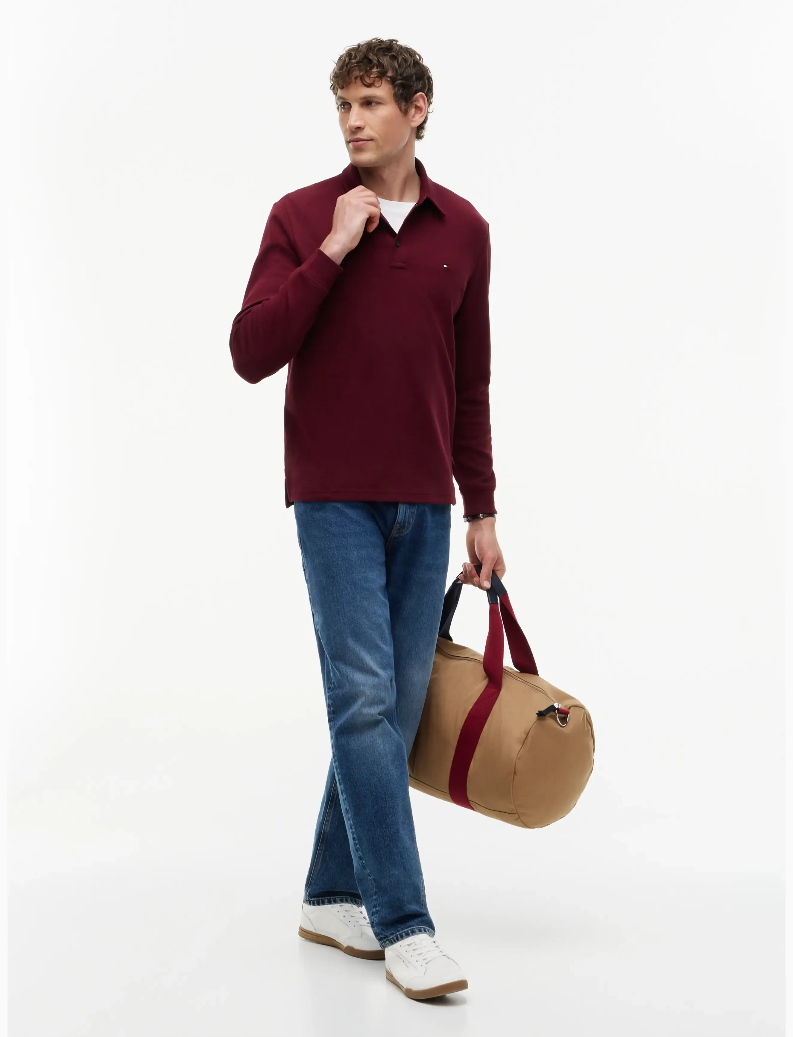 Tommy Hilfiger - LS WAFFLE REG POLO - långärmade stickade pikétröjor - burgundy - 4