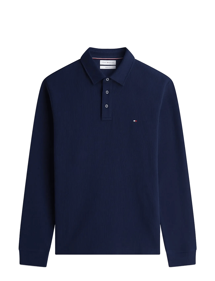 Tommy Hilfiger - LS WAFFLE REG POLO - long-sleeved knitted polos - carbon navy - 1