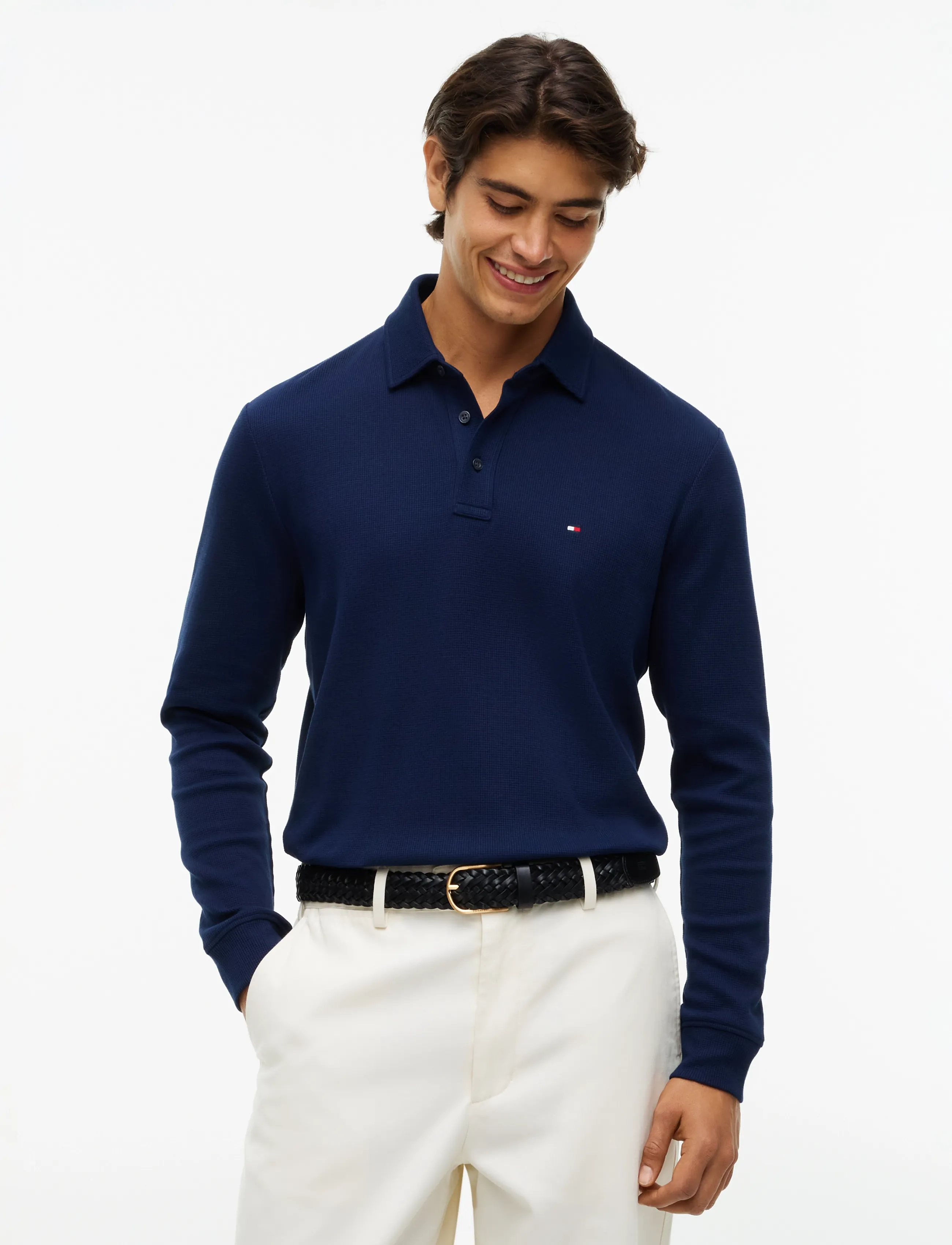Tommy Hilfiger LS WAFFLE REG POLO - Langärmelige Strick-Polohemden - CARBON NAVY / navy