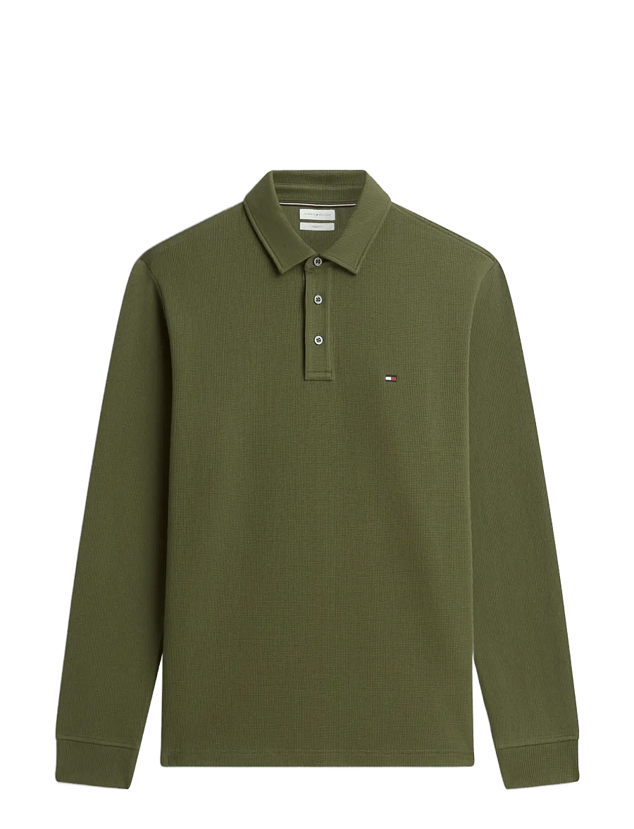 Tommy Hilfiger - LS WAFFLE REG POLO - långärmade stickade pikétröjor - huntsman green - 1