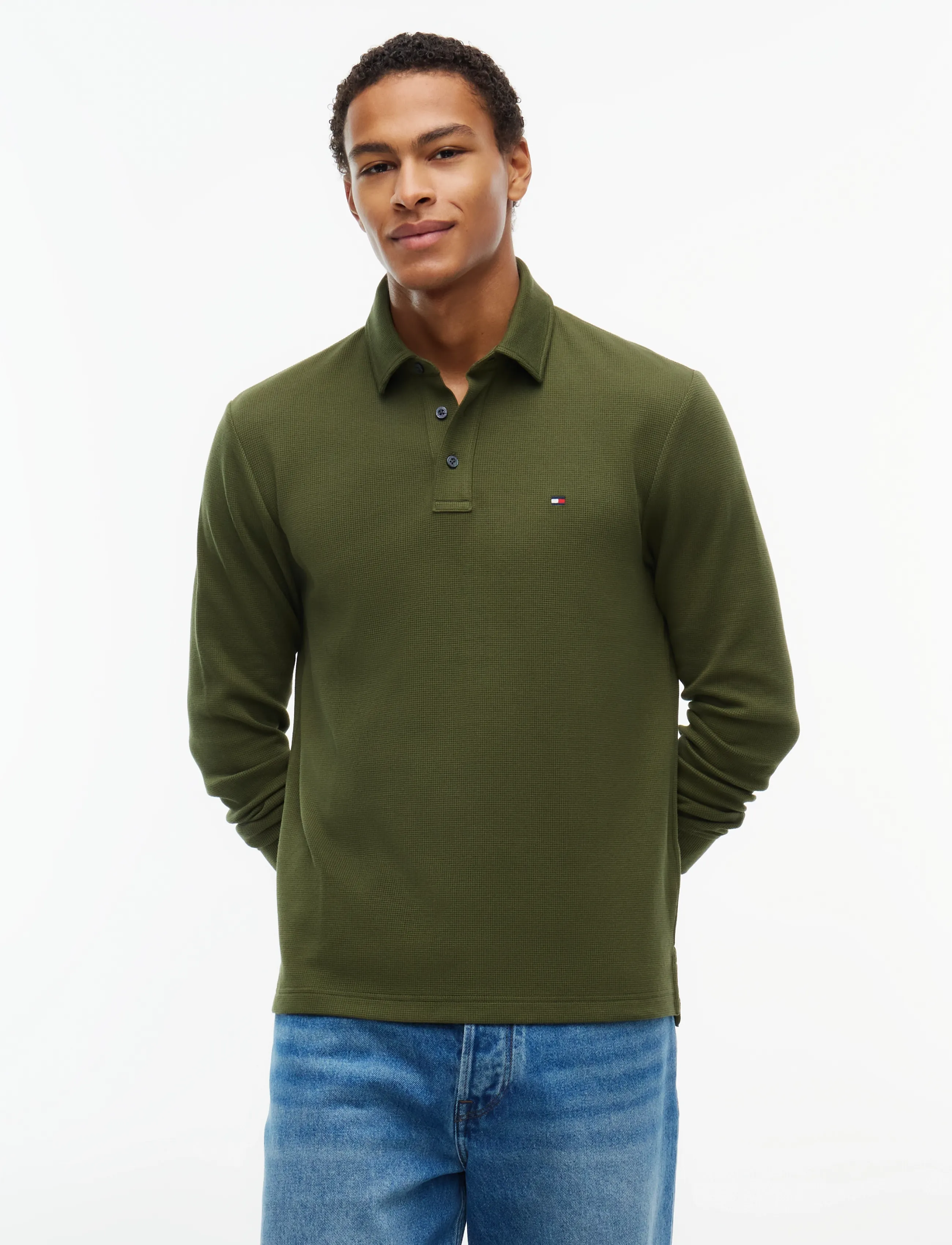 Tommy Hilfiger LS WAFFLE REG POLO - Langärmelige Strick-Polohemden - HUNTSMAN GREEN / khaki/green