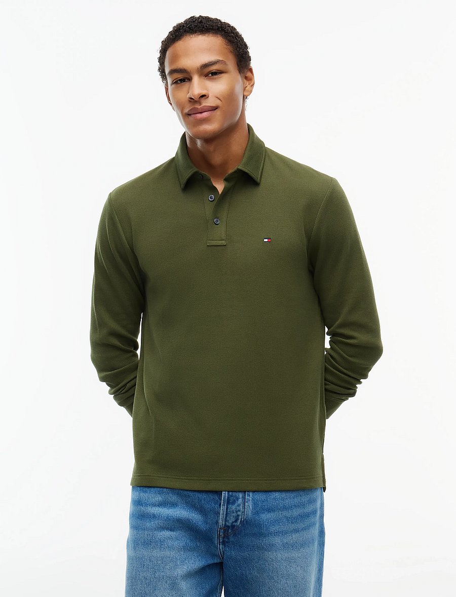 Tommy Hilfiger - LS WAFFLE REG POLO - långärmade stickade pikétröjor - huntsman green - 0