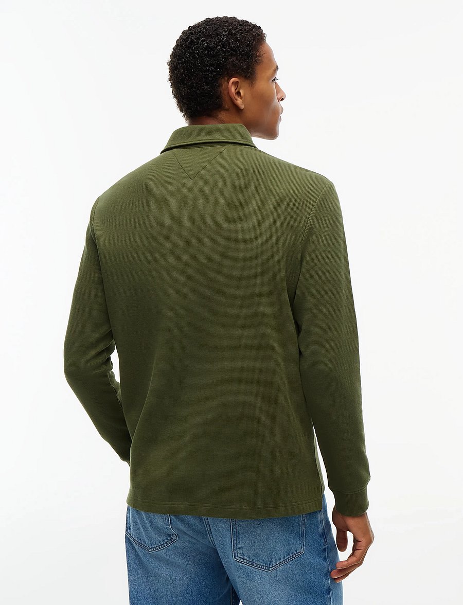 Tommy Hilfiger - LS WAFFLE REG POLO - långärmade stickade pikétröjor - huntsman green - 2